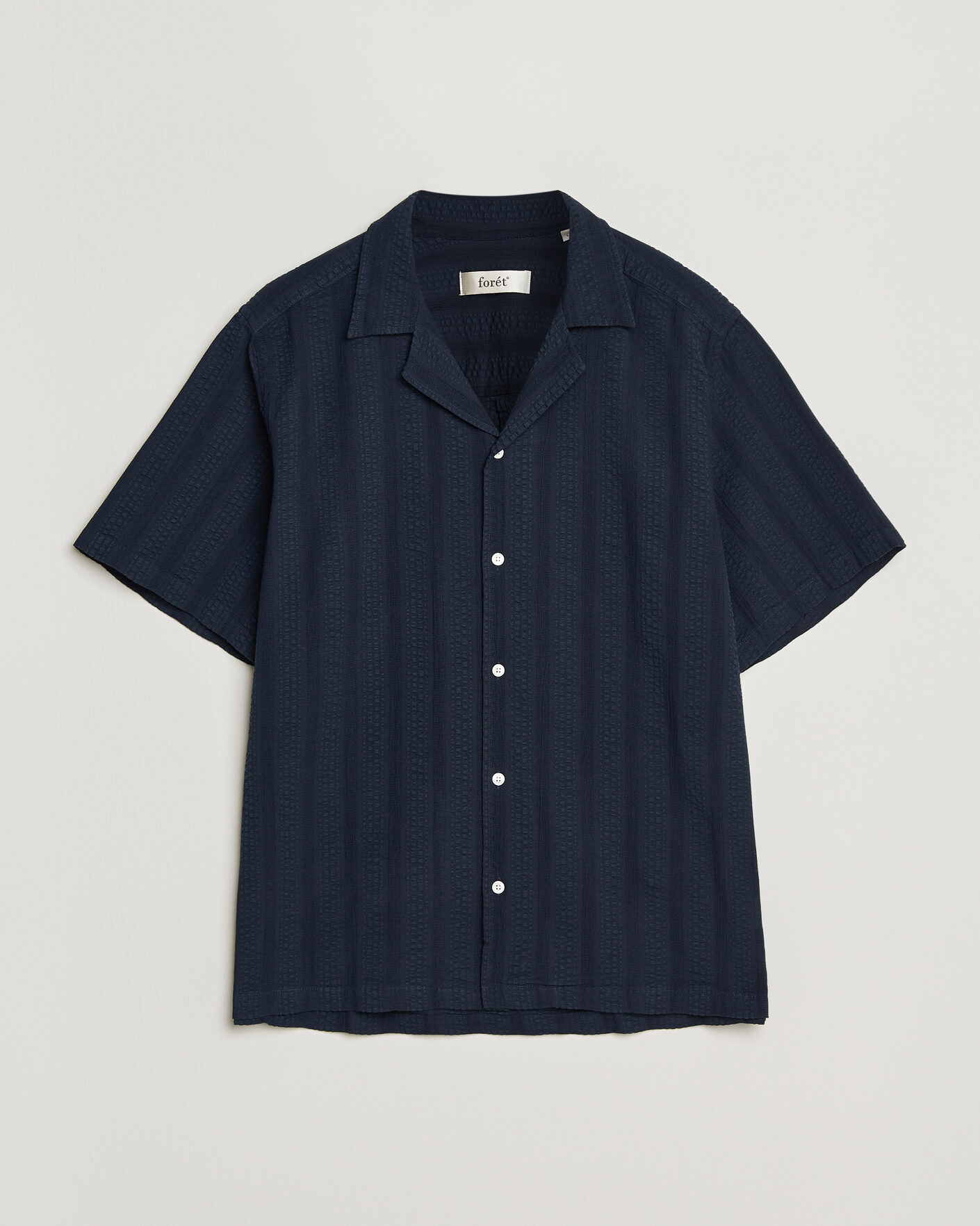 Mies | Kauluspaidat | Forét | Peer Jacquard Stripe Regular Fit SS Shirt Navy