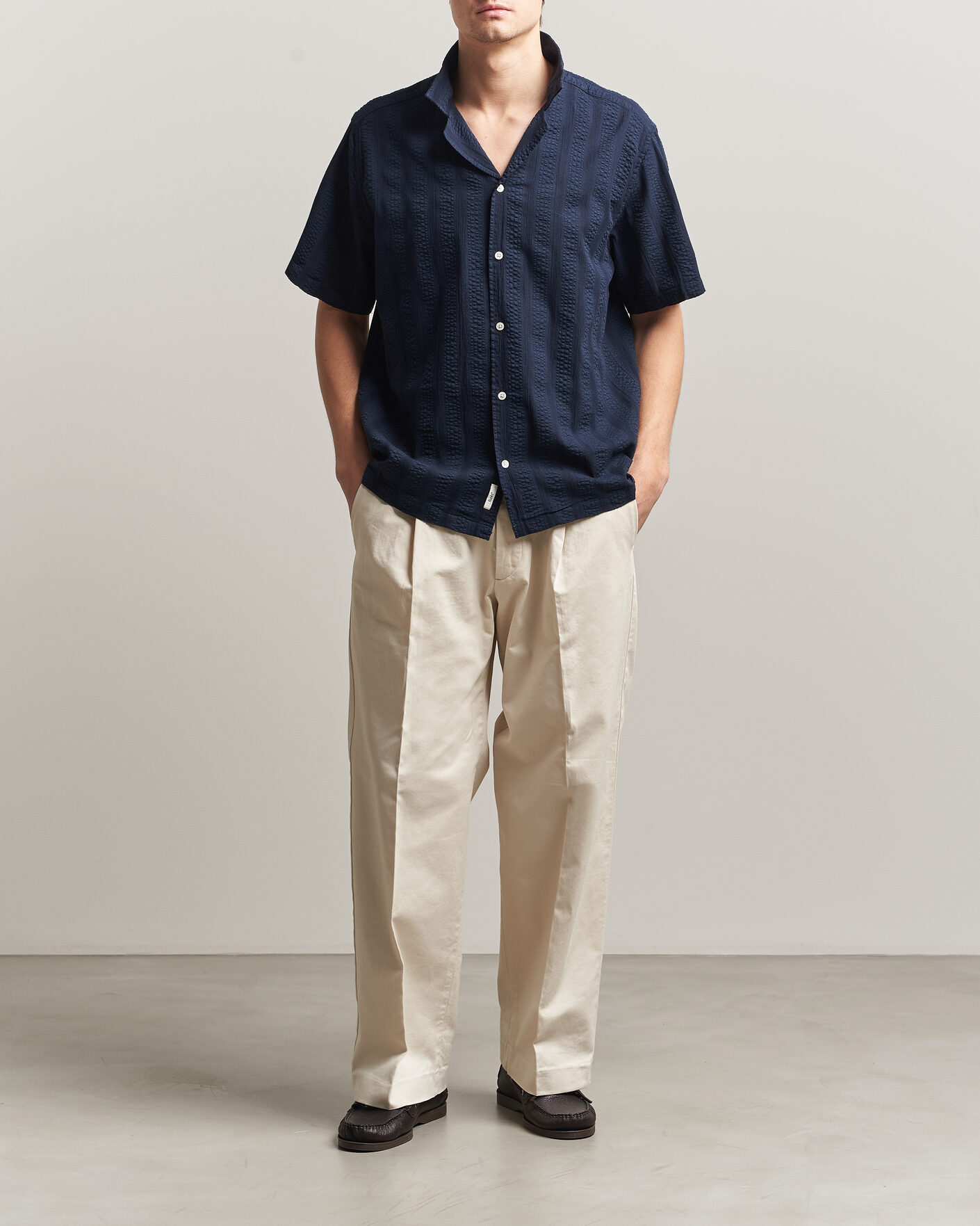 Mies | Kauluspaidat | Forét | Peer Jacquard Stripe Regular Fit SS Shirt Navy