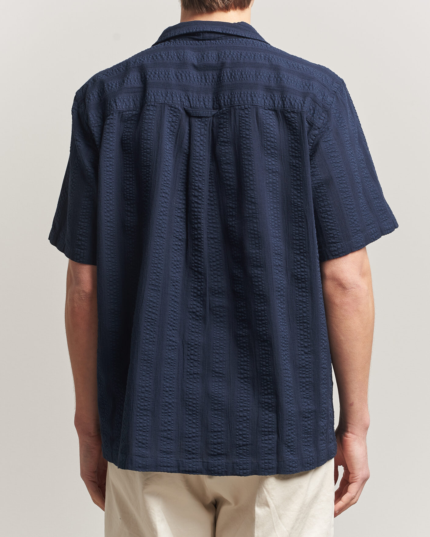 Mies | Kauluspaidat | Forét | Peer Jacquard Stripe Regular Fit SS Shirt Navy