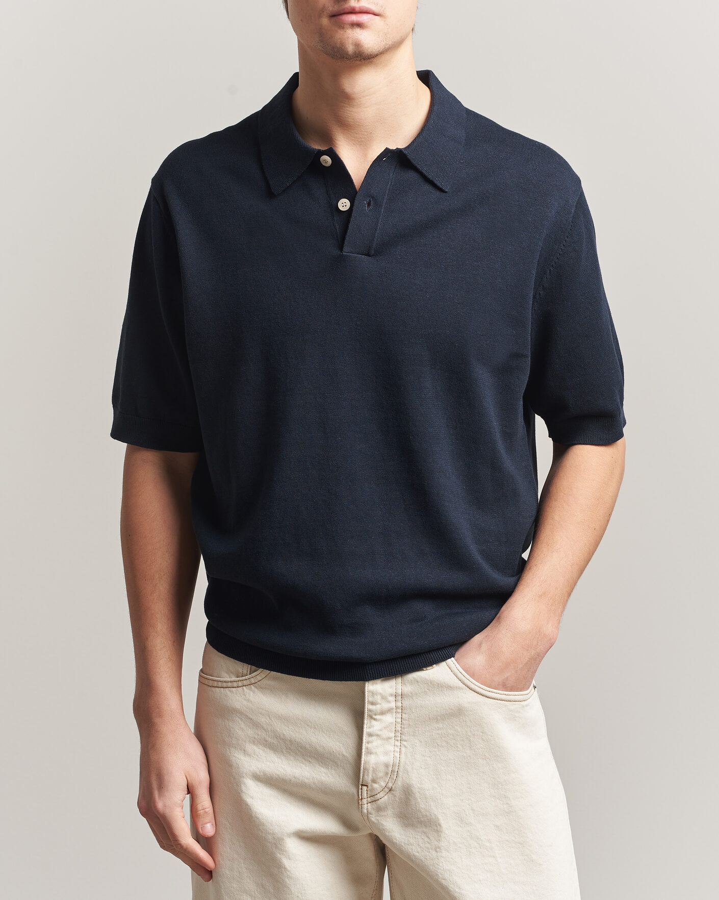 Mies | Pikeet | Forét | Sea Cotton/Linen Polo Navy