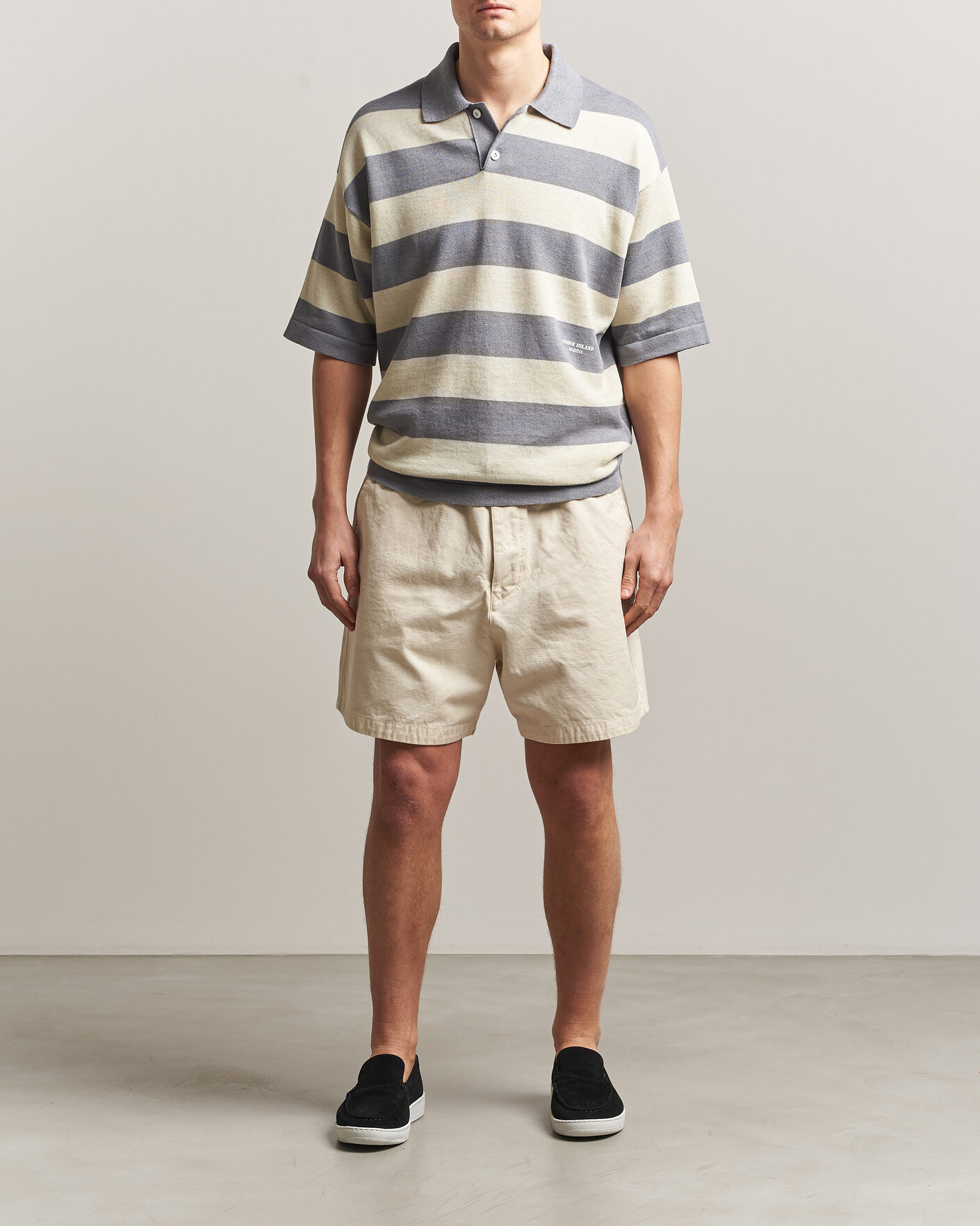 Mies | Pikeet | Stone Island | Marina Knitted Cotton/Linen Polo Ivory Melange