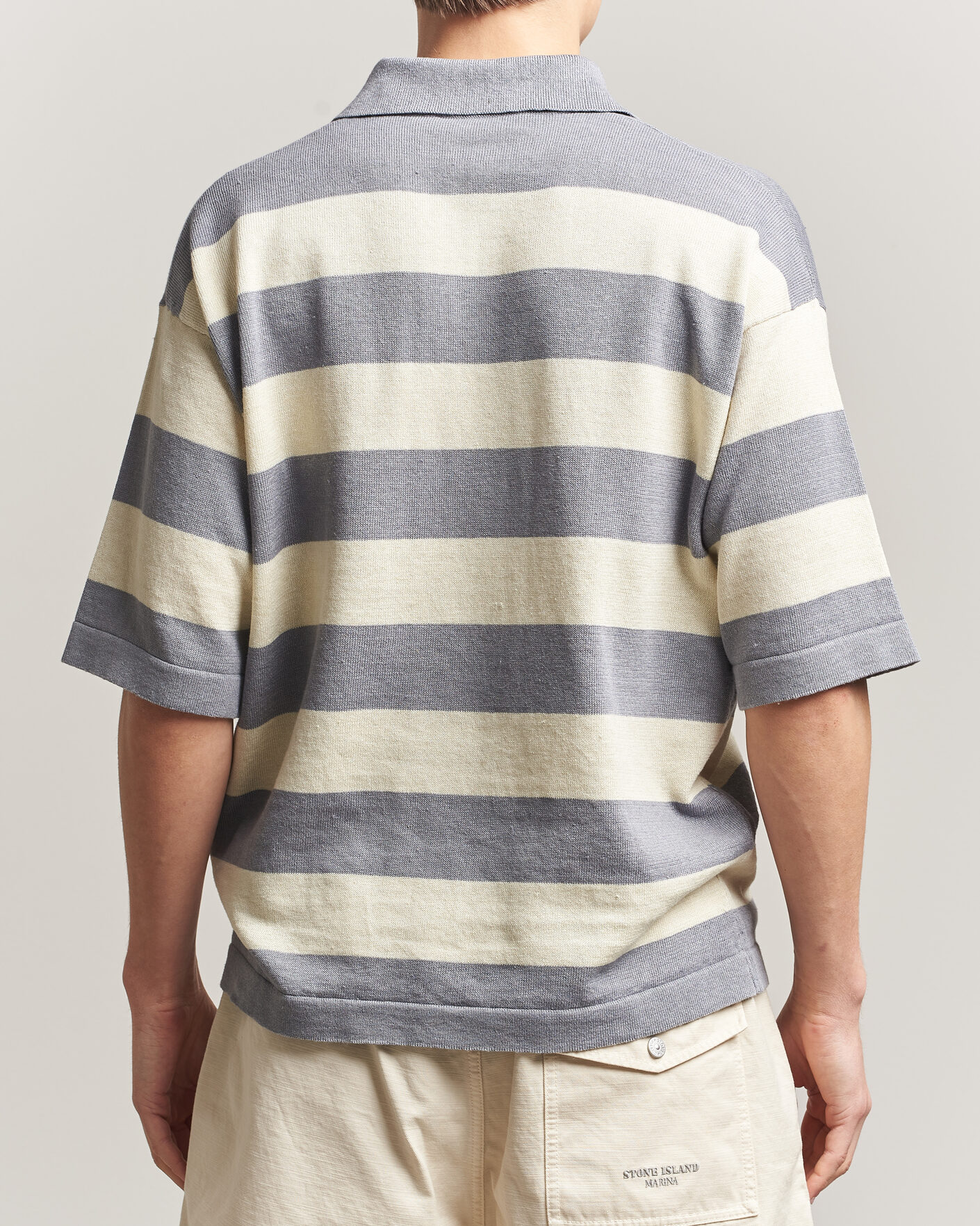 Mies | Pikeet | Stone Island | Marina Knitted Cotton/Linen Polo Ivory Melange
