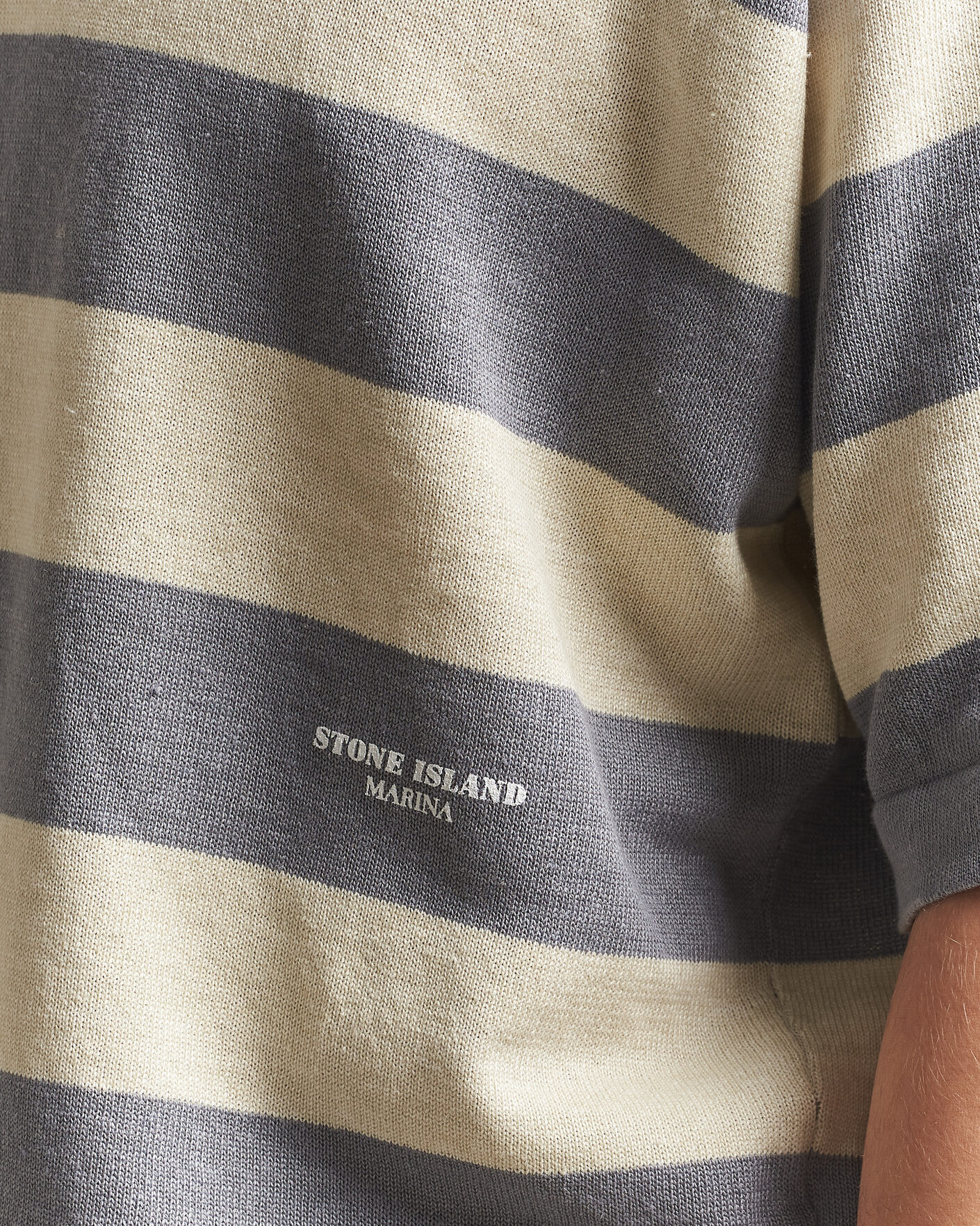 Mies | Pikeet | Stone Island | Marina Knitted Cotton/Linen Polo Ivory Melange