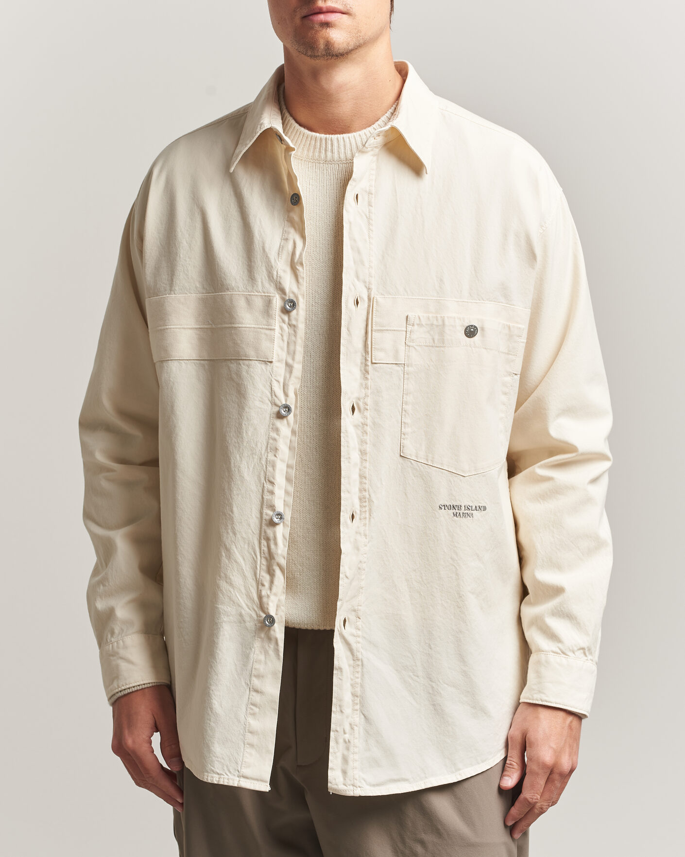 Mies | Kauluspaidat | Stone Island | Marina Cotton Panama Weave Overshirt Ivory