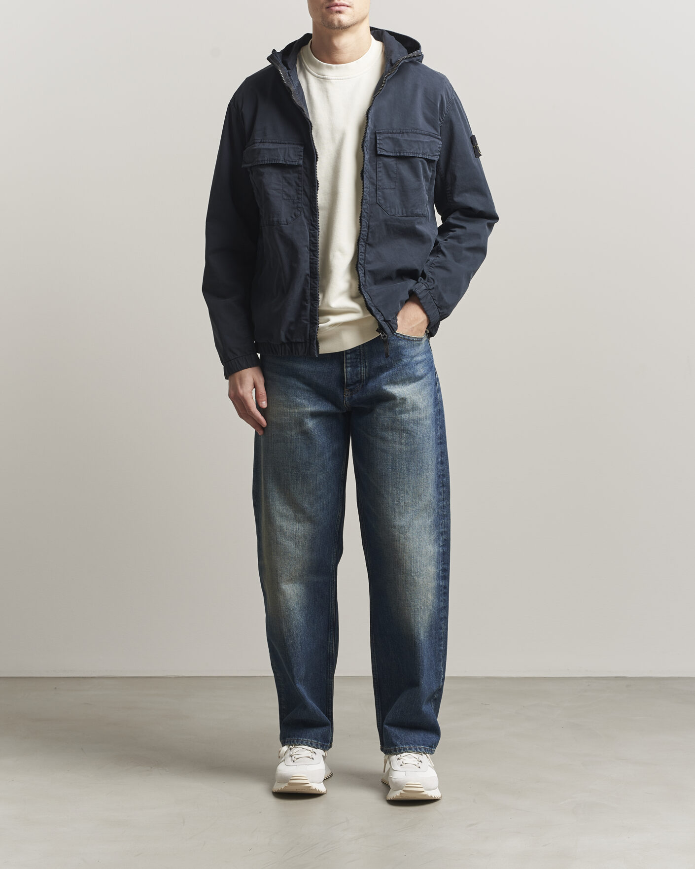 Mies | Takit | Stone Island | Stretch Cotton Twill Hood Jacket Navy