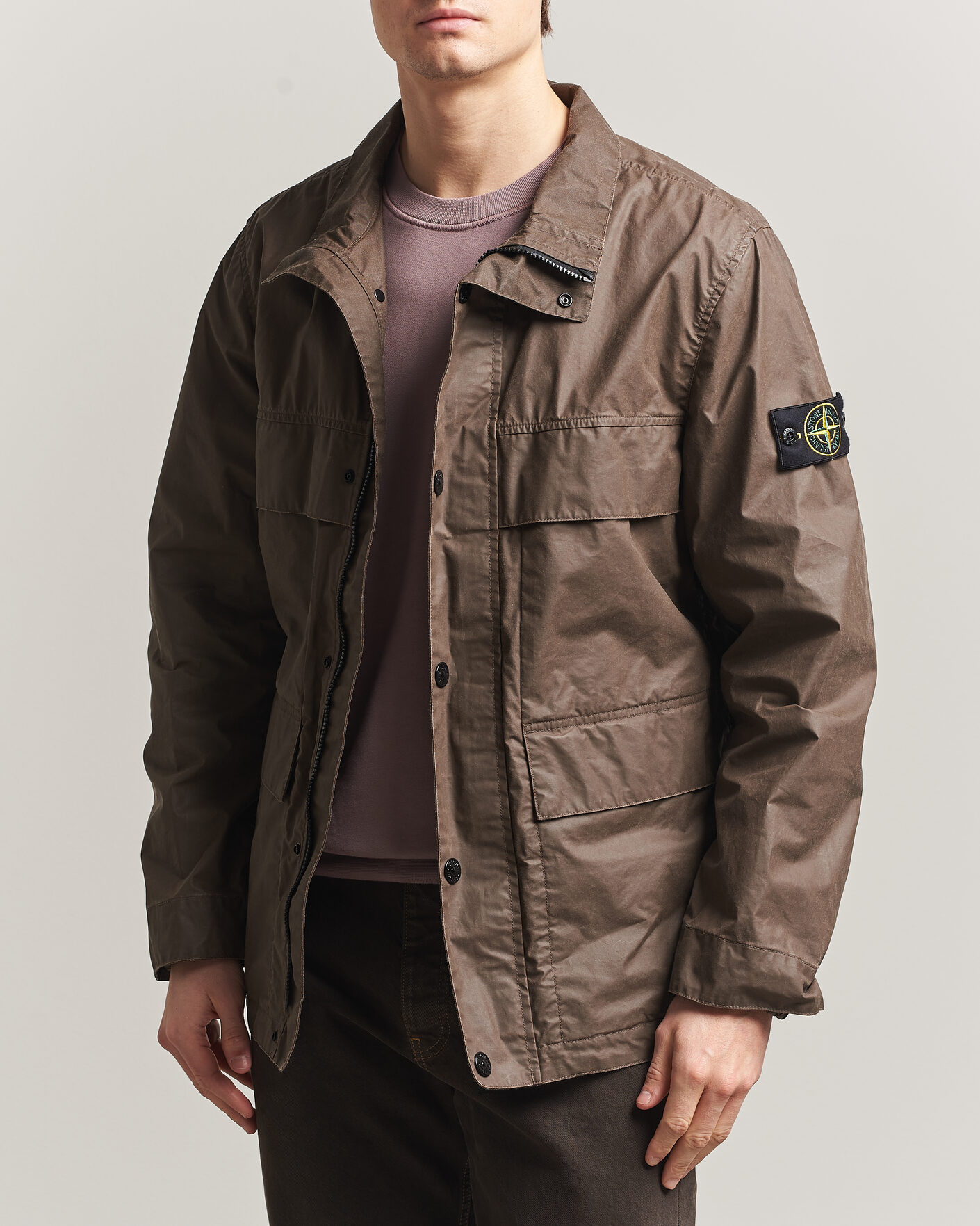 Mies | Takit | Stone Island | Waxed Pigment Cotton Tela Field Jacket Umber