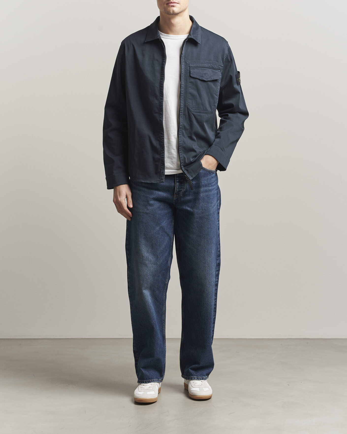 Mies | Kauluspaidat | Stone Island | Cotton Stretch Zip Overshirt Navy