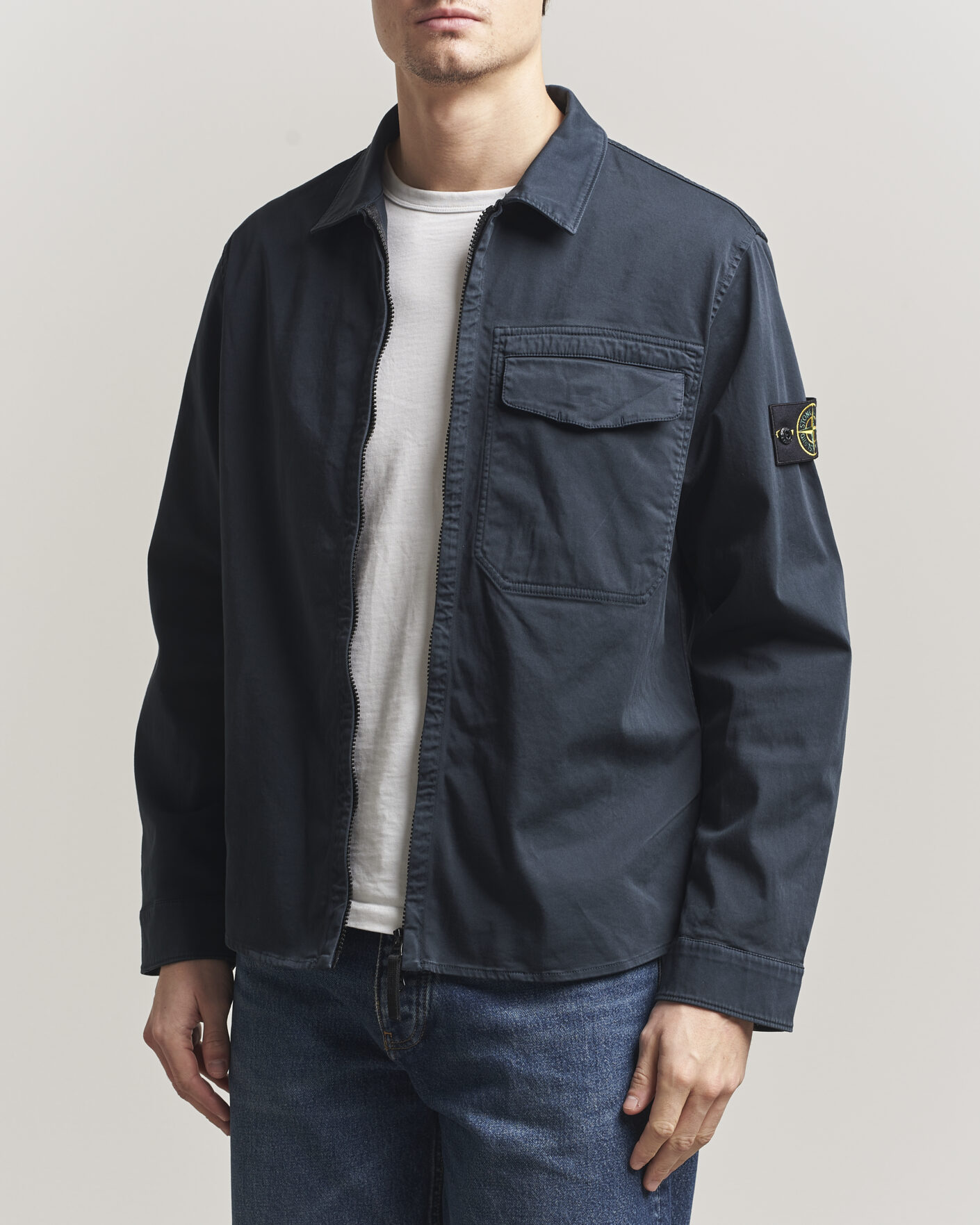 Mies | Kauluspaidat | Stone Island | Cotton Stretch Zip Overshirt Navy