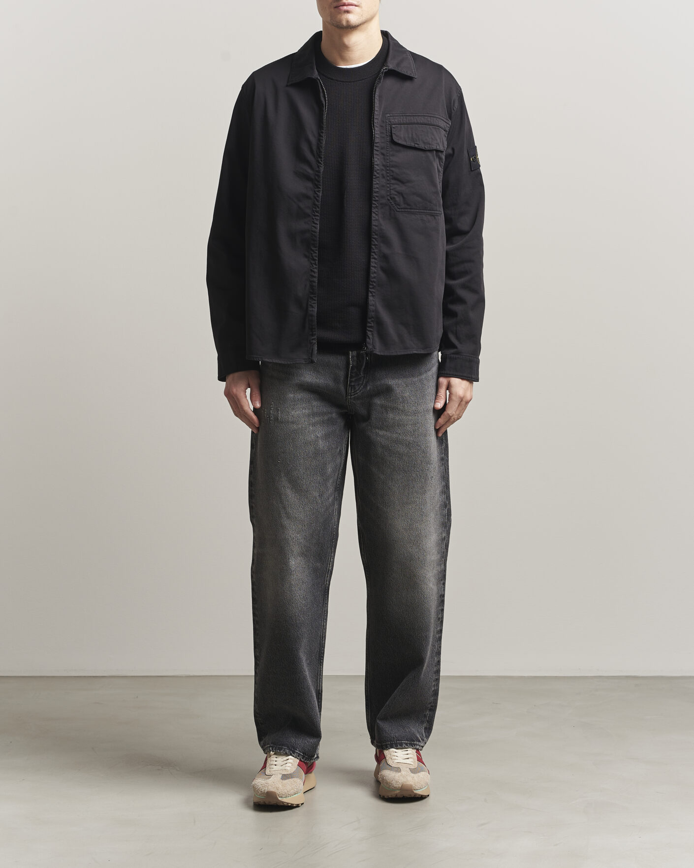 Mies | Kauluspaidat | Stone Island | Cotton Stretch Zip Overshirt Black