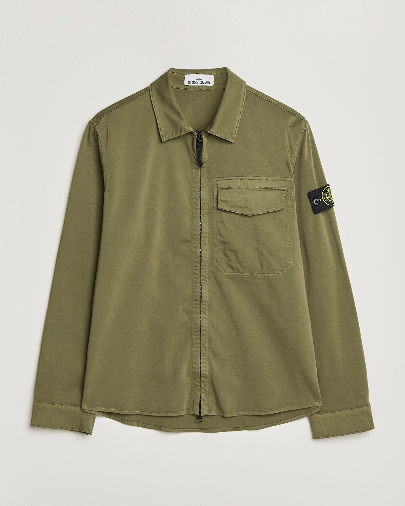 Mies | Kauluspaidat | Stone Island | Cotton Stretch Zip Overshirt Military Green