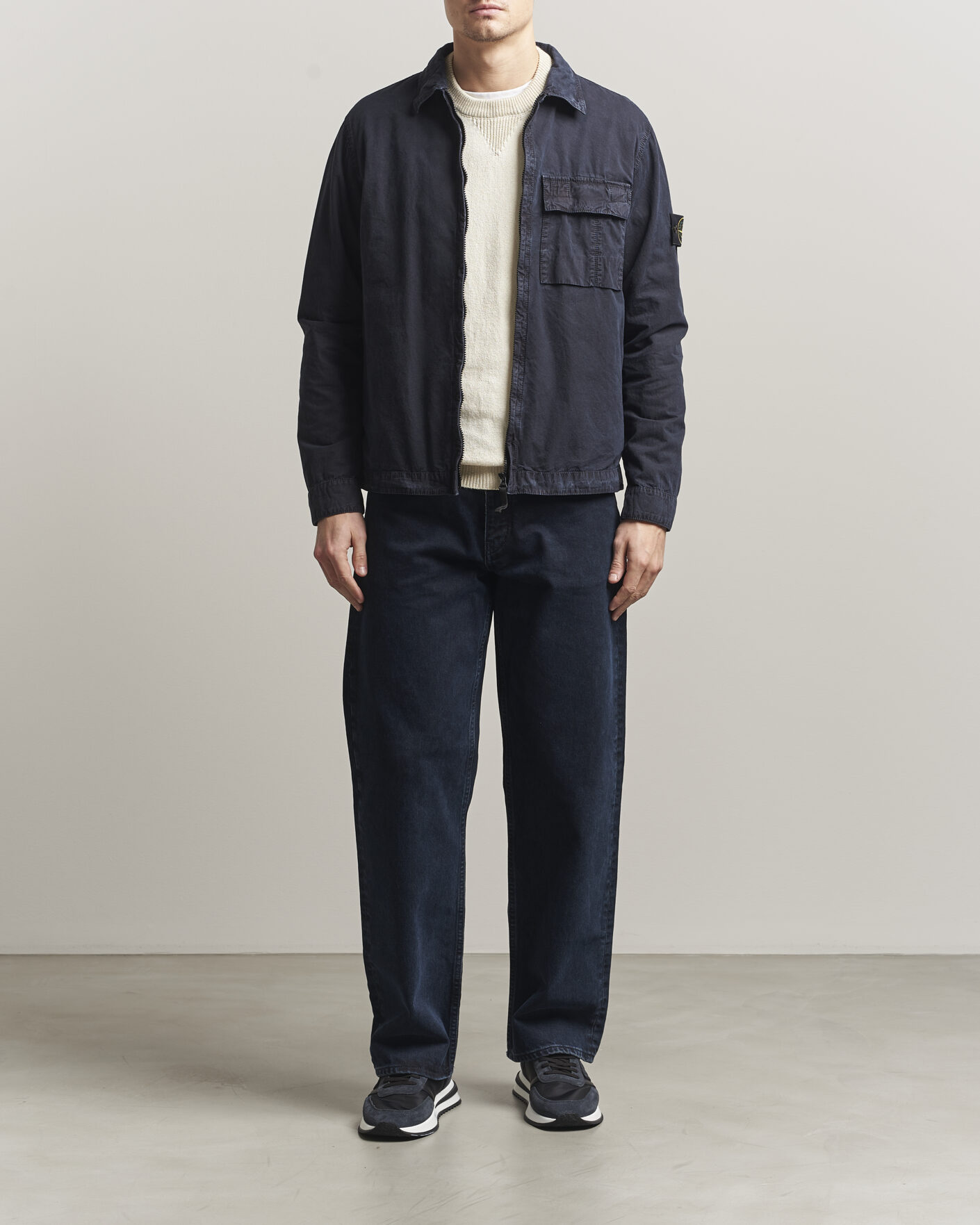 Mies | Kauluspaidat | Stone Island | Brushed Cotton Canvas Zip Overshirt Navy