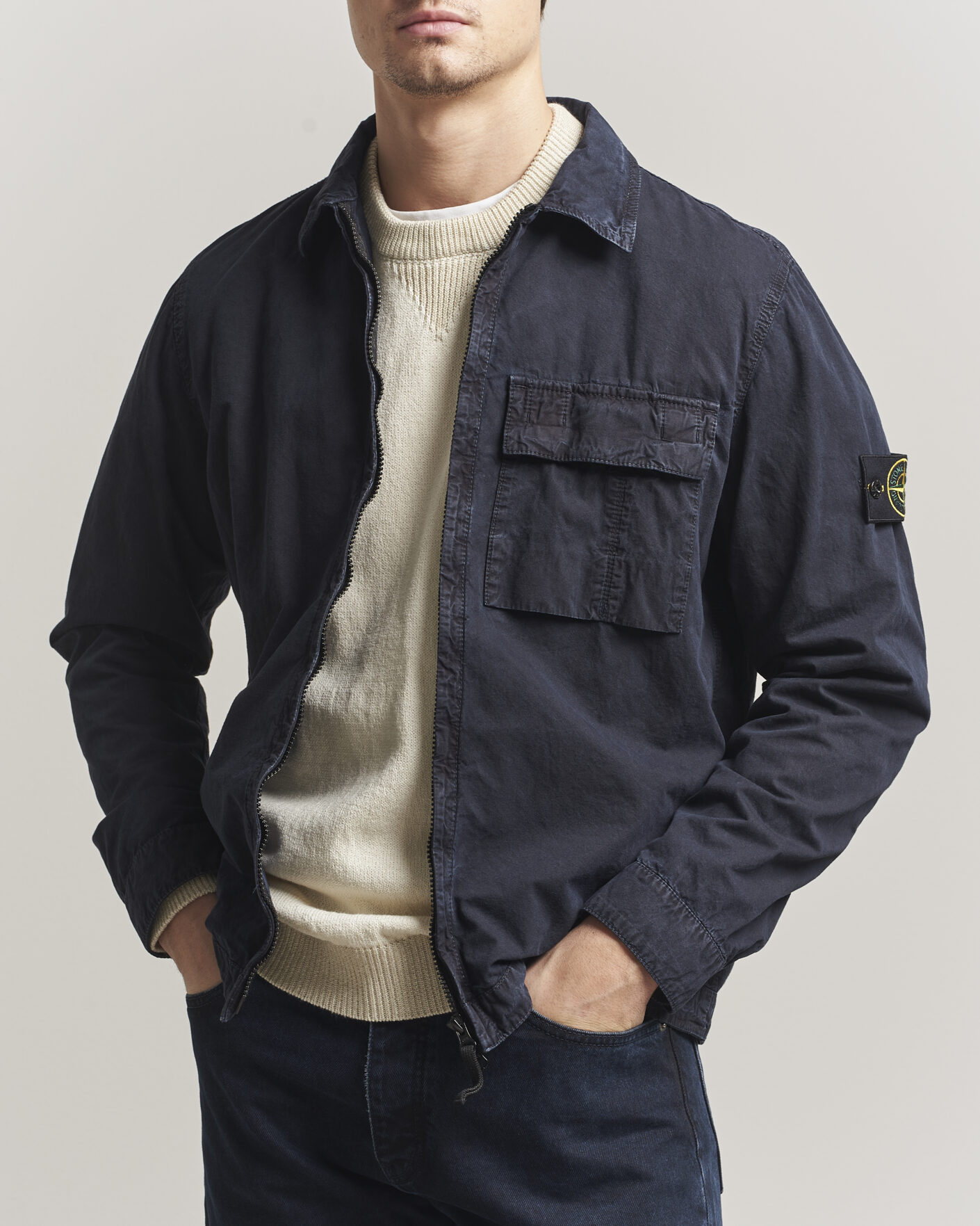 Mies | Kauluspaidat | Stone Island | Brushed Cotton Canvas Zip Overshirt Navy
