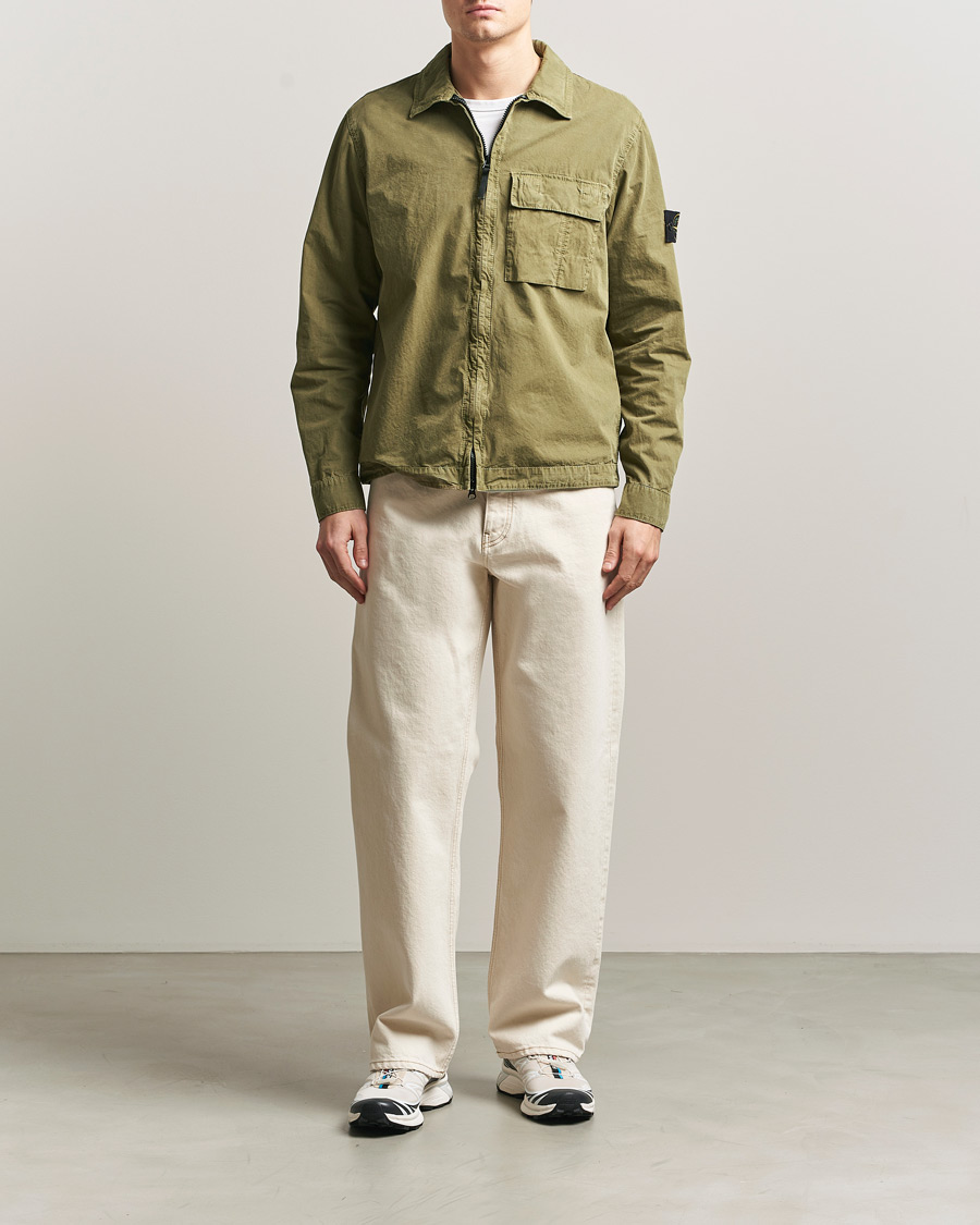 Mies | Kauluspaidat | Stone Island | Brushed Cotton Canvas Zip Overshirt Military Green