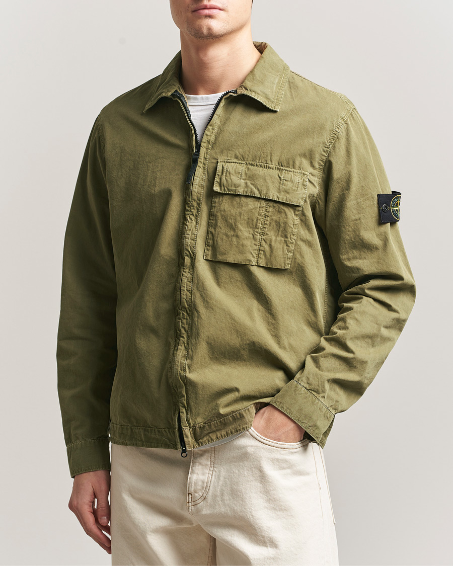 Mies | Kauluspaidat | Stone Island | Brushed Cotton Canvas Zip Overshirt Military Green