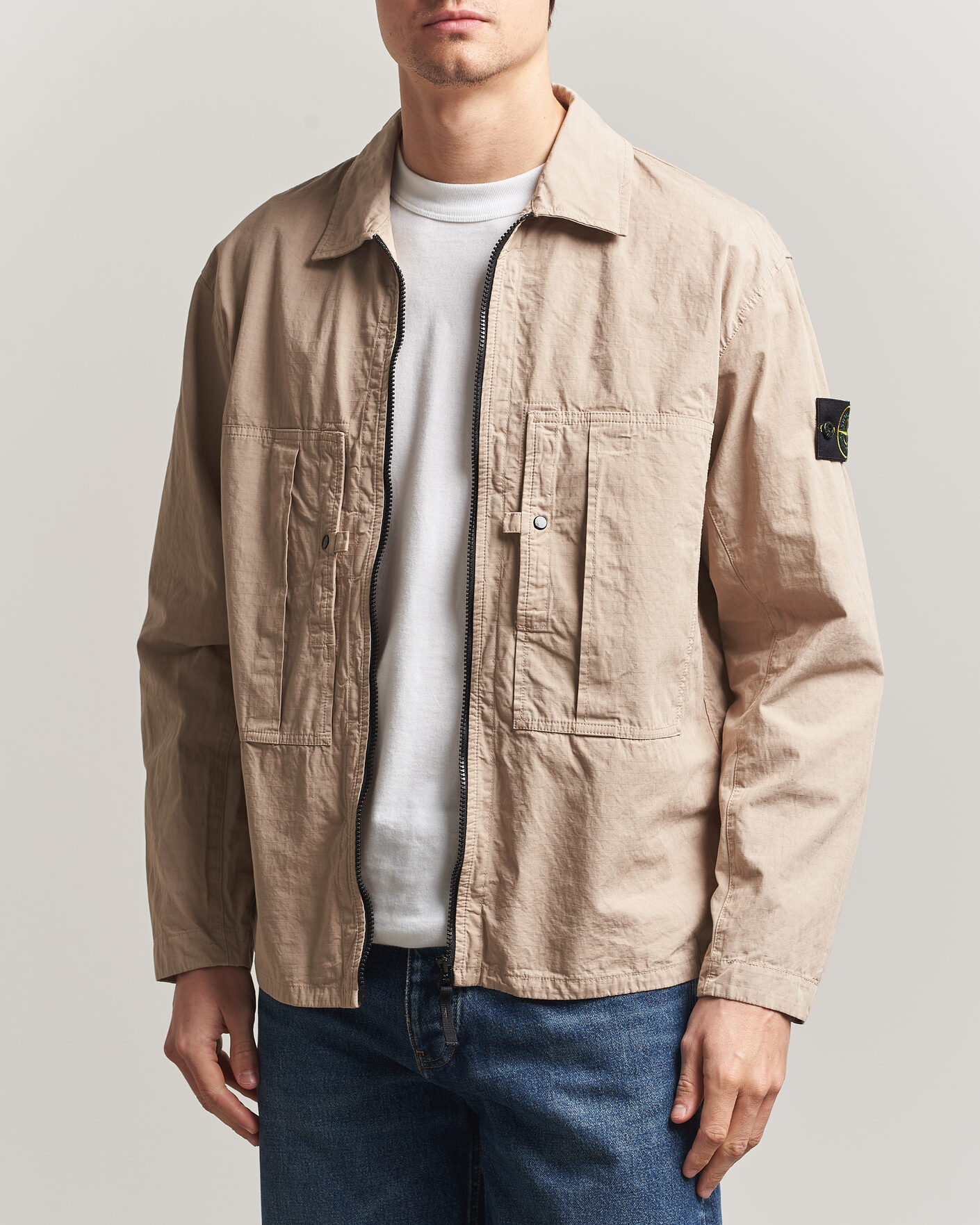 Mies | Kauluspaidat | Stone Island | Cotton Ripstop Zip Overshirt Desert