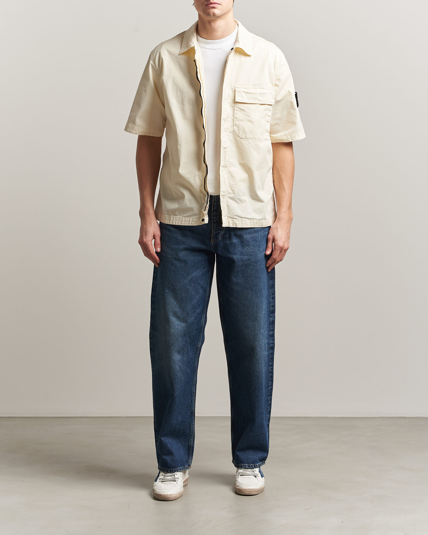 Mies | Kauluspaidat | Stone Island | Organic Cotton Twill Short Sleeve Shirt Ivory