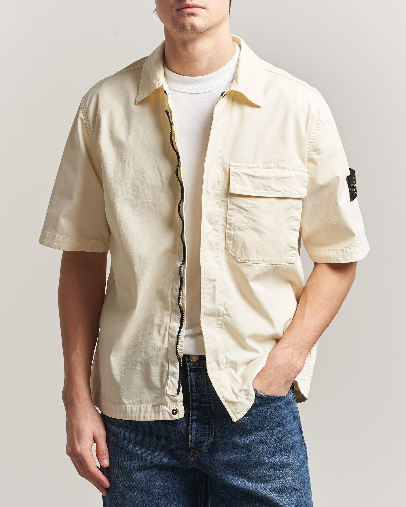 Mies | Kauluspaidat | Stone Island | Organic Cotton Twill Short Sleeve Shirt Ivory