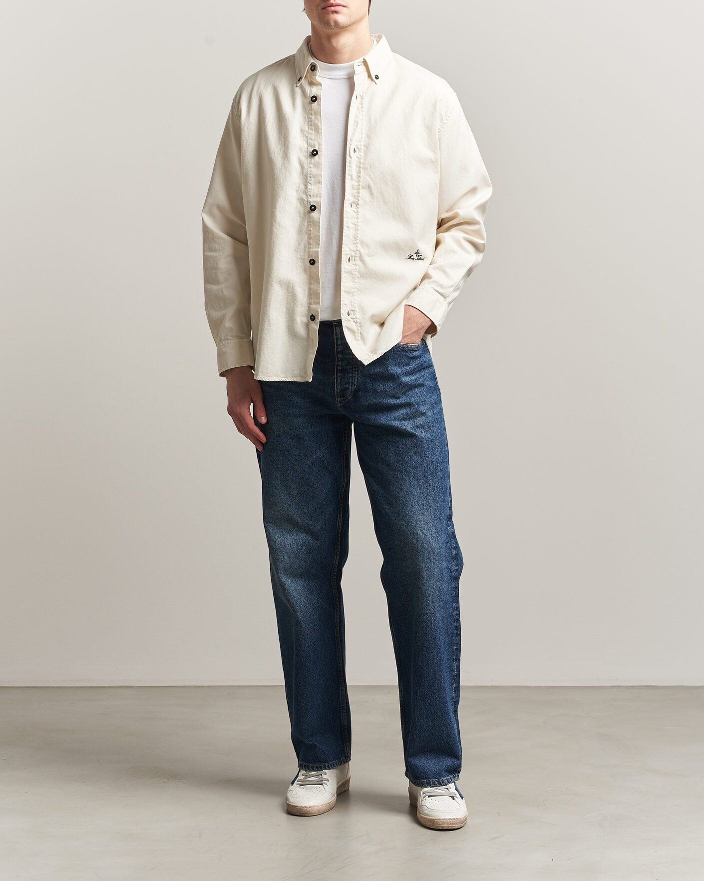 Mies | Kauluspaidat | Stone Island | Organic Cotton Oxford Shirt Ivory