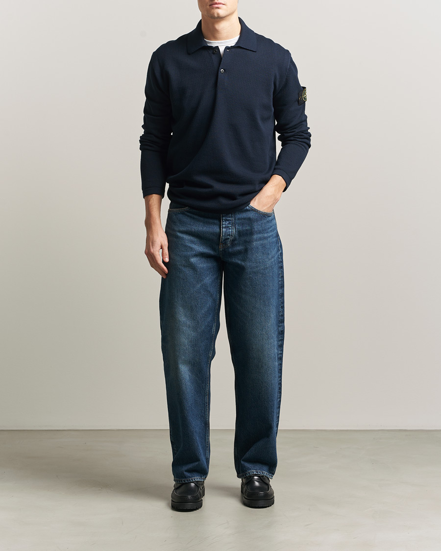 Mies | Puserot | Stone Island | Micro Stitch Knitted Cotton Polo Navy