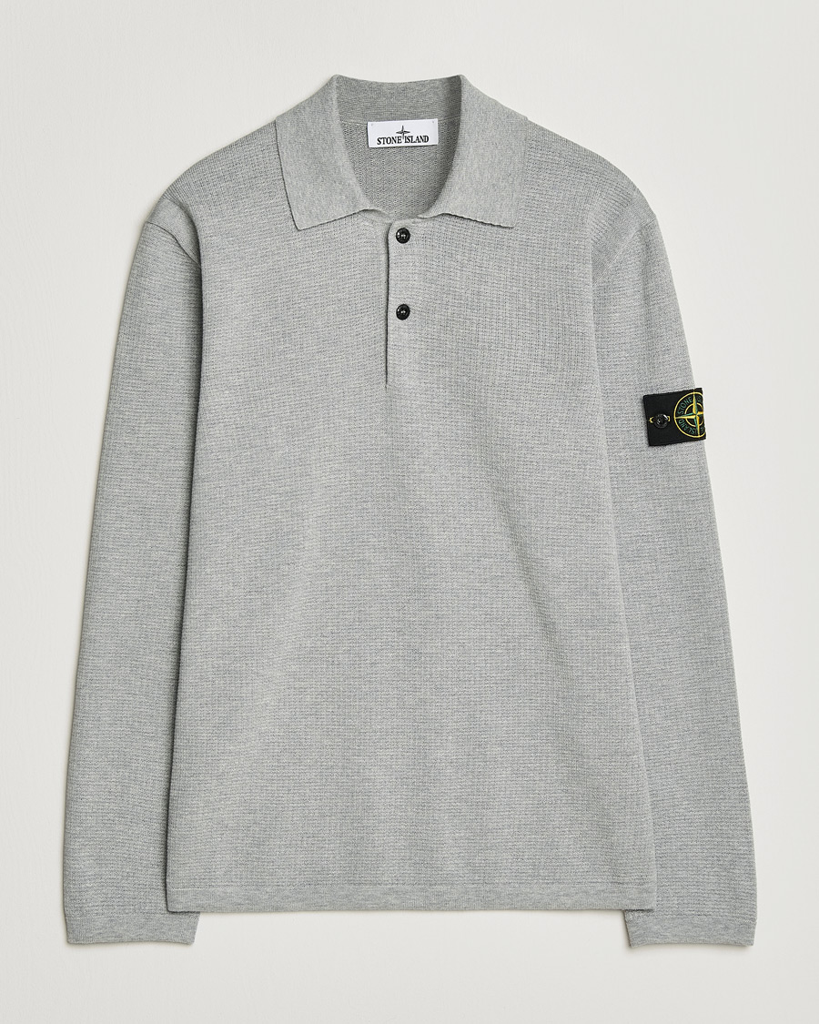 Mies | Puserot | Stone Island | Micro Stitch Knitted Cotton Polo Melange Pearl Grey
