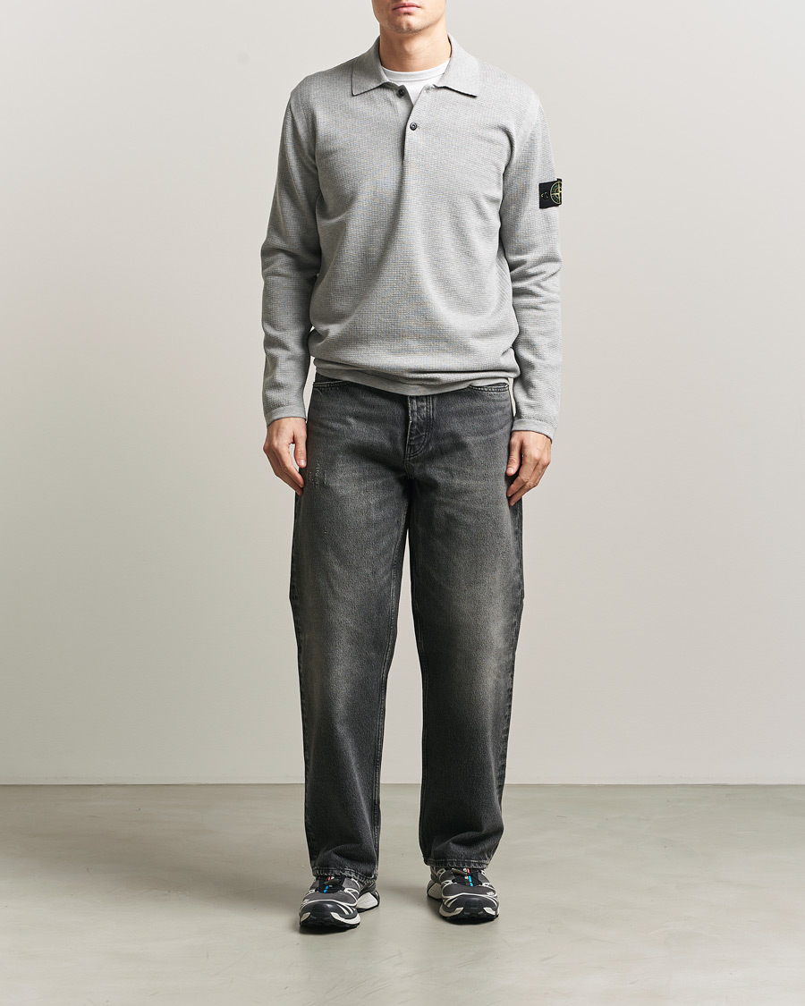 Mies | Puserot | Stone Island | Micro Stitch Knitted Cotton Polo Melange Pearl Grey