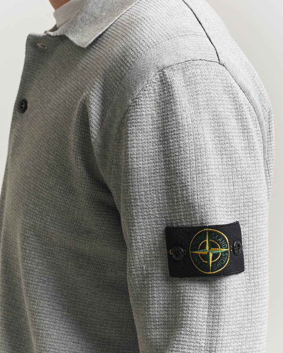 Mies | Puserot | Stone Island | Micro Stitch Knitted Cotton Polo Melange Pearl Grey