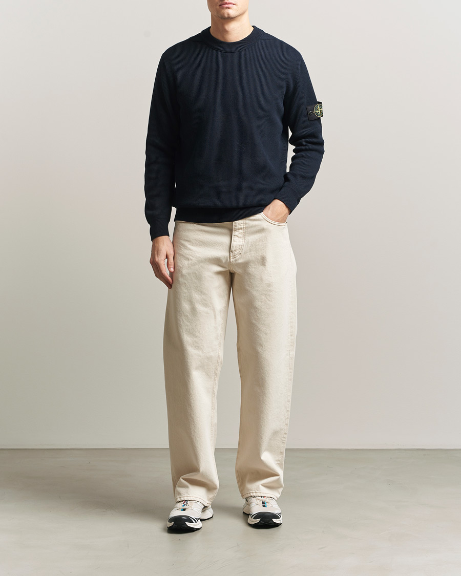 Mies | Puserot | Stone Island | Ribbed Soft Organic Cotton Crewneck Navy