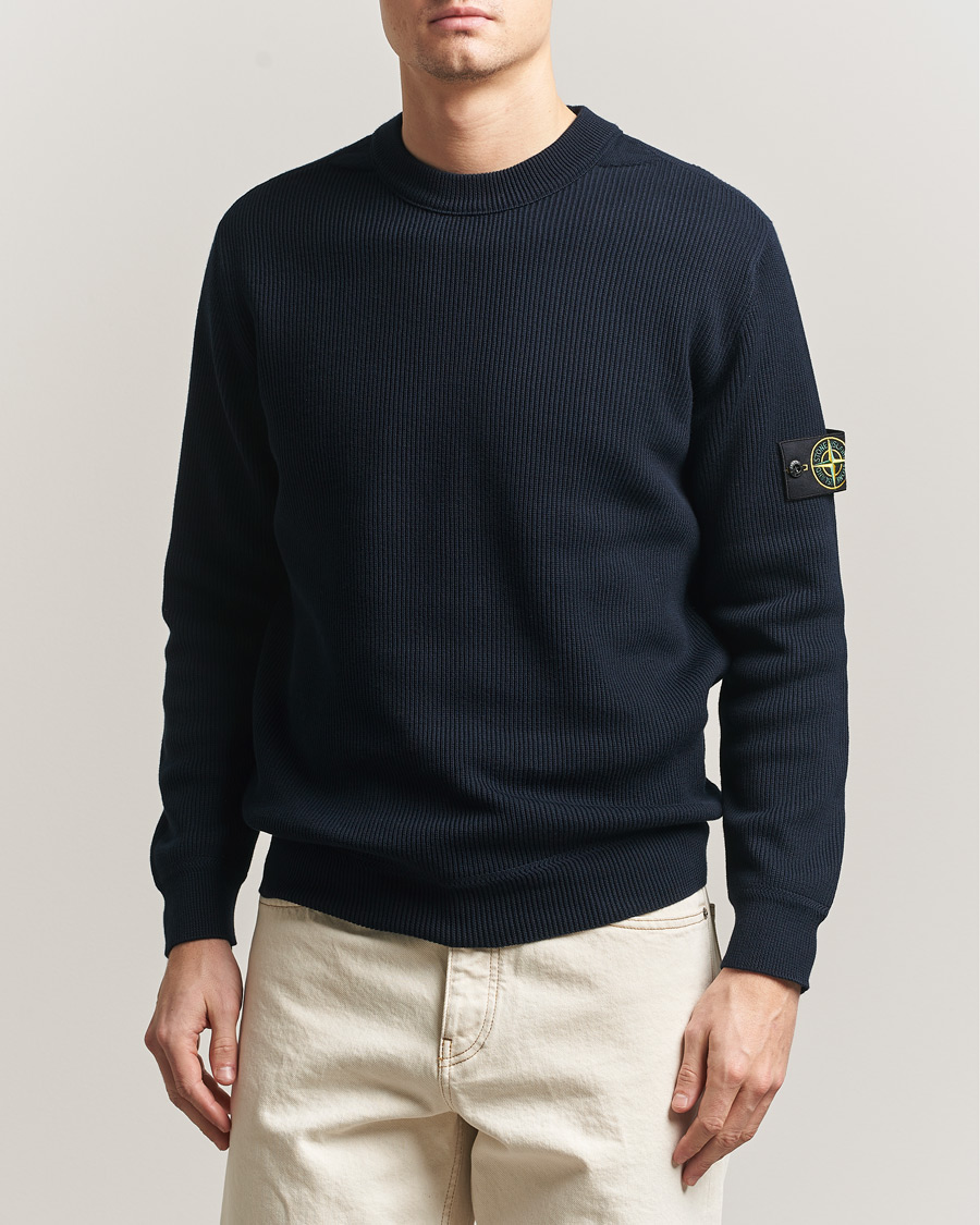 Mies | Puserot | Stone Island | Ribbed Soft Organic Cotton Crewneck Navy