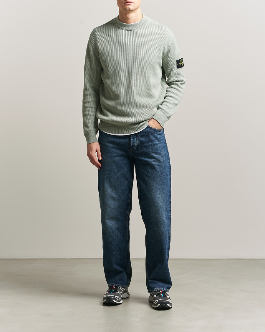 Mies | Puserot | Stone Island | Ribbed Soft Organic Cotton Crewneck Sage