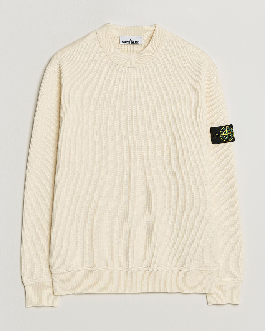 Mies | Puserot | Stone Island | Ribbed Soft Organic Cotton Crewneck Ivory