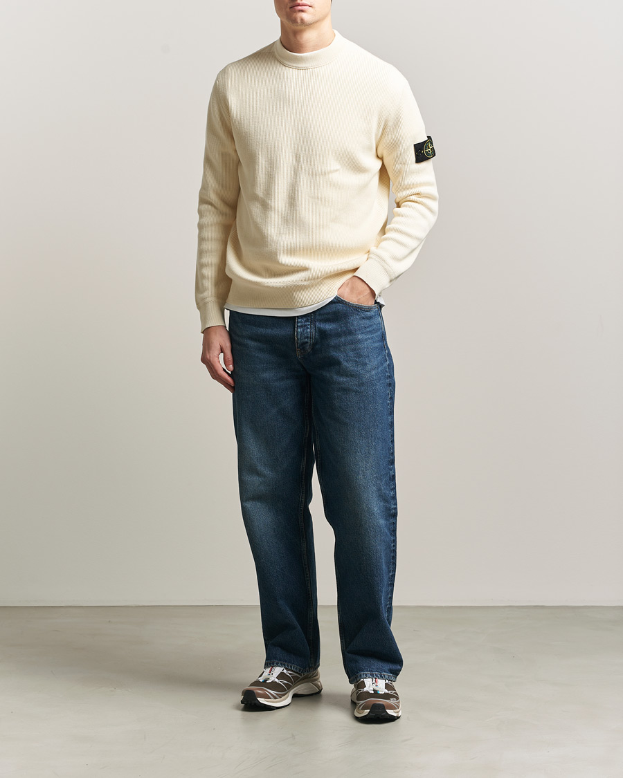 Mies | Puserot | Stone Island | Ribbed Soft Organic Cotton Crewneck Ivory
