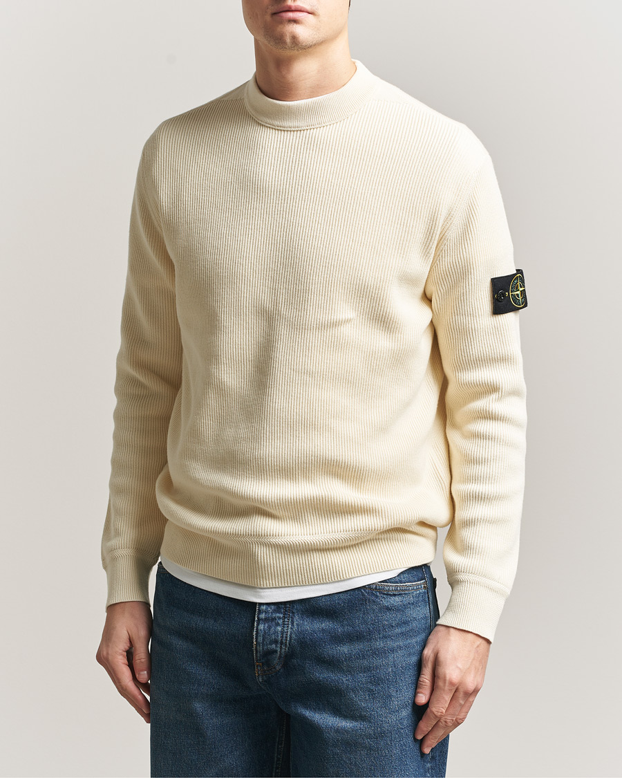 Mies | Puserot | Stone Island | Ribbed Soft Organic Cotton Crewneck Ivory