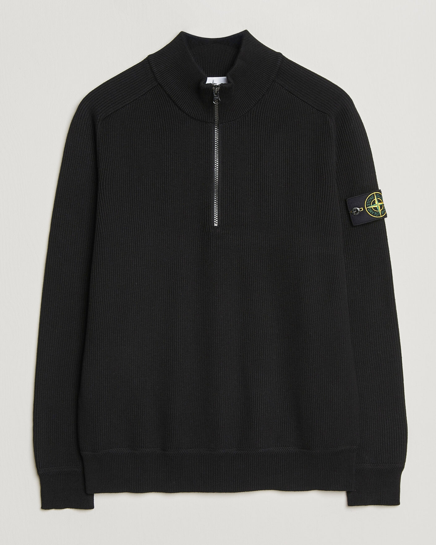 Mies | Puserot | Stone Island | Ribbed Soft Organic Cotton Half Zip Black