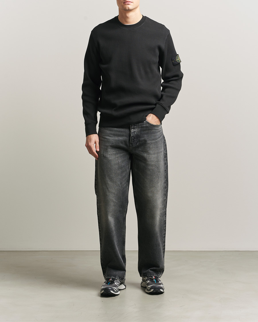 Mies | Puserot | Stone Island | Organic Cotton Waffle Fleece Sweatshirt Black