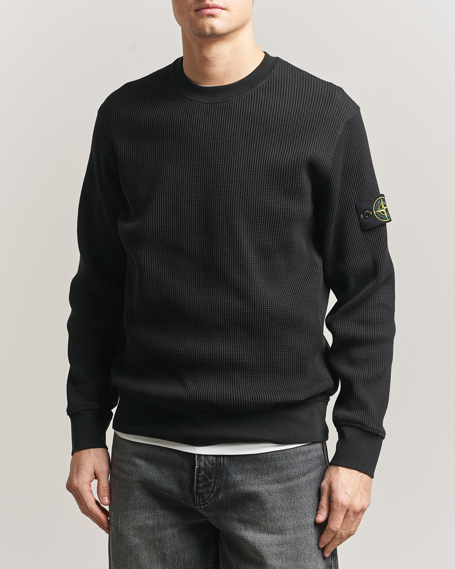 Mies | Puserot | Stone Island | Organic Cotton Waffle Fleece Sweatshirt Black
