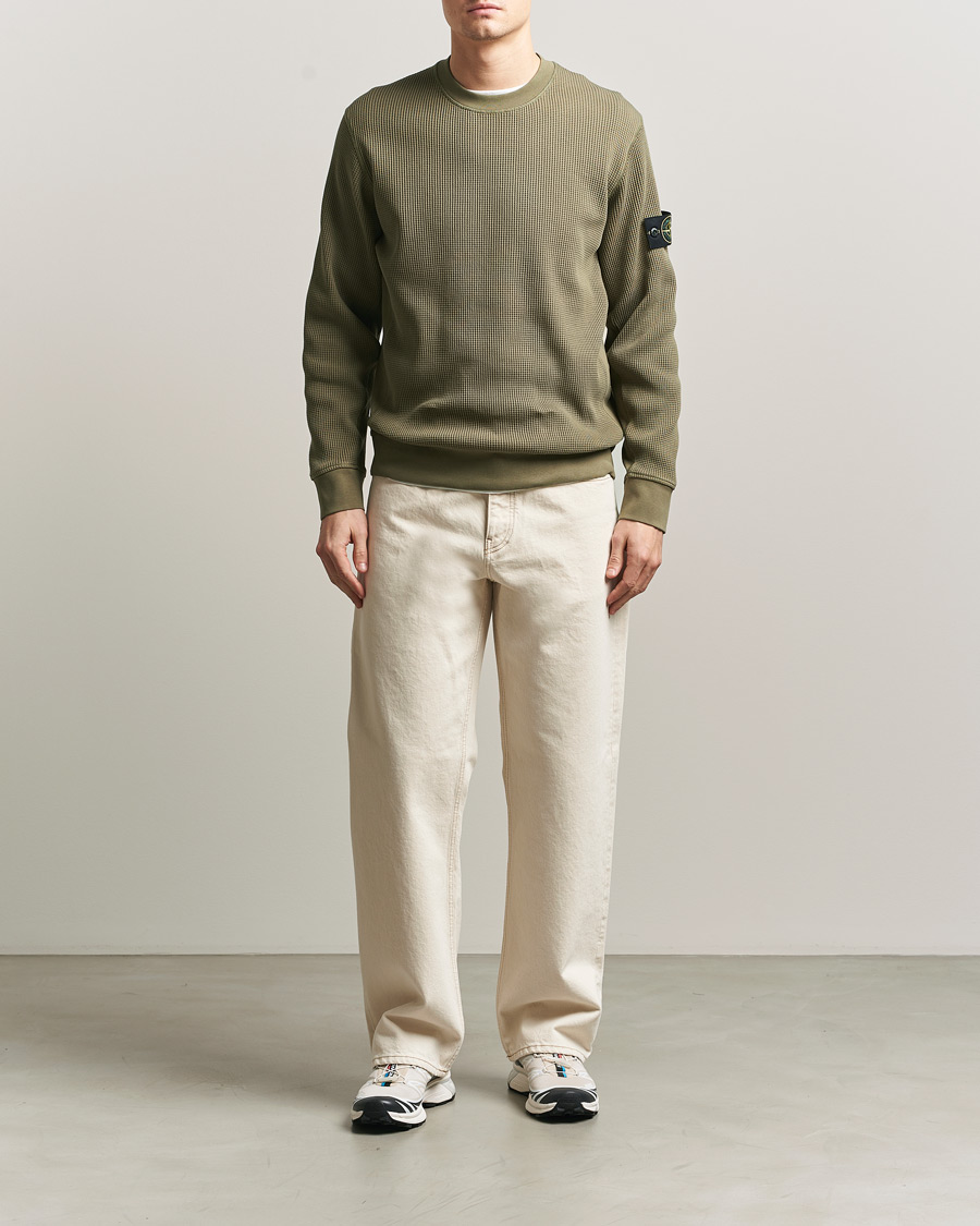 Mies | Puserot | Stone Island | Organic Cotton Waffle Fleece Sweatshirt Military