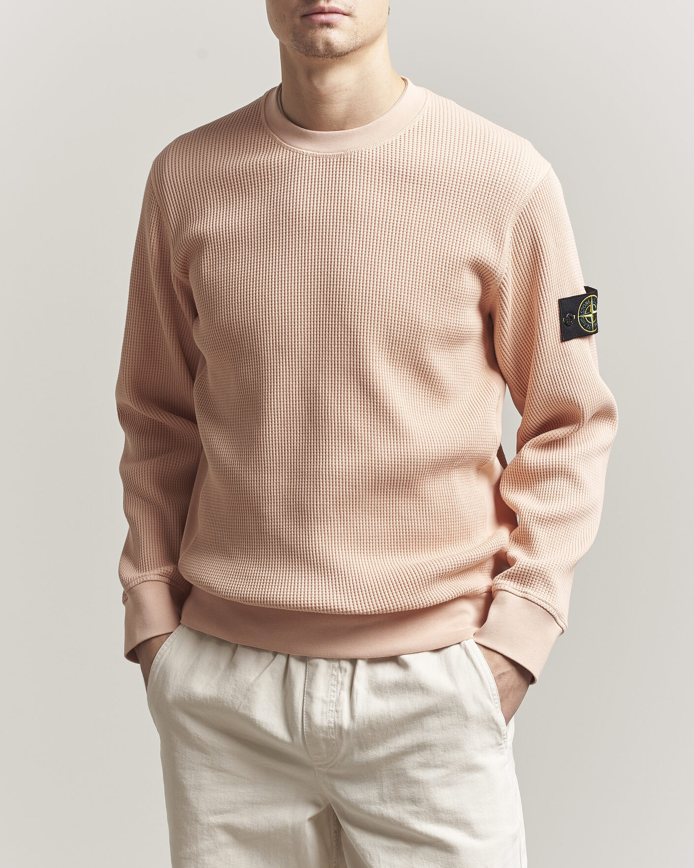 Mies | Puserot | Stone Island | Organic Cotton Waffle Fleece Sweatshirt Plaster Pink