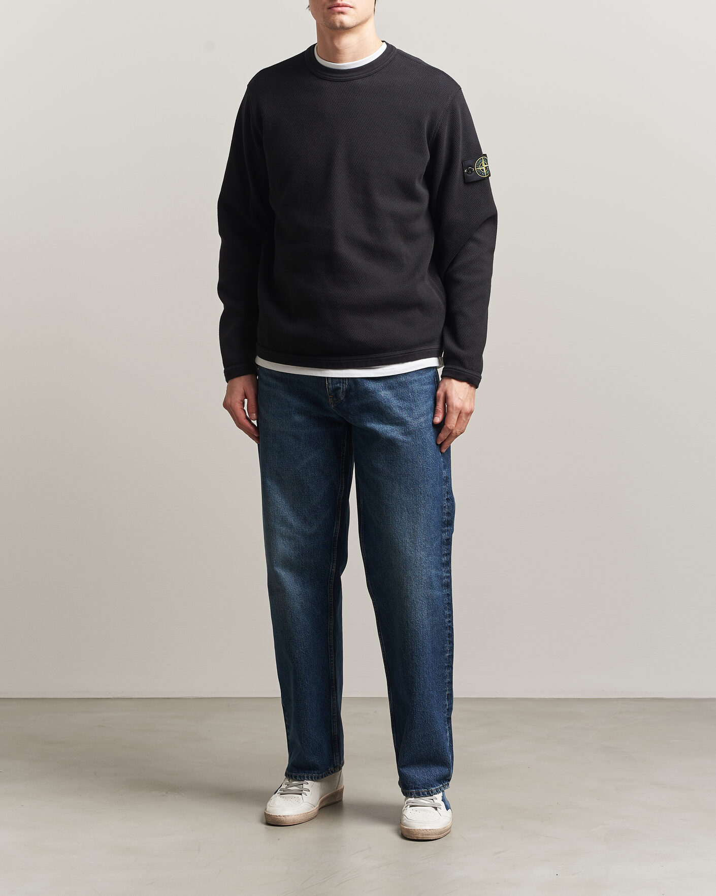 Mies | Puserot | Stone Island | Mesh Stitch Organic Cotton Fleece Crewneck Black
