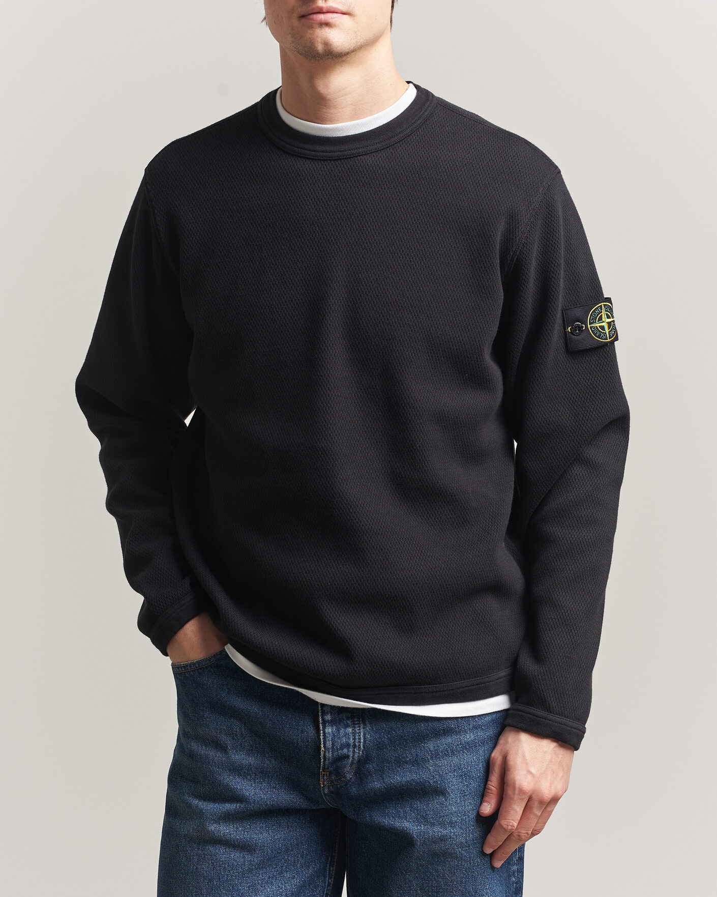 Mies | Puserot | Stone Island | Mesh Stitch Organic Cotton Fleece Crewneck Black