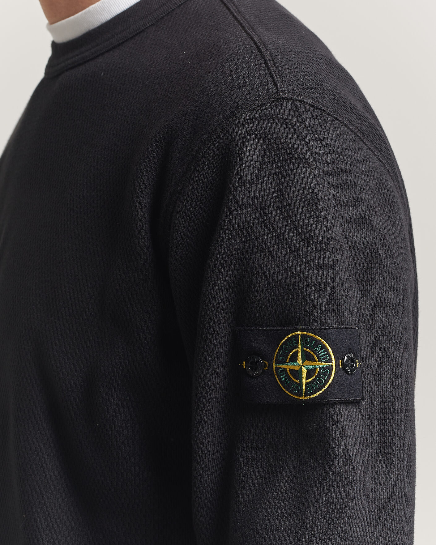 Mies | Puserot | Stone Island | Mesh Stitch Organic Cotton Fleece Crewneck Black