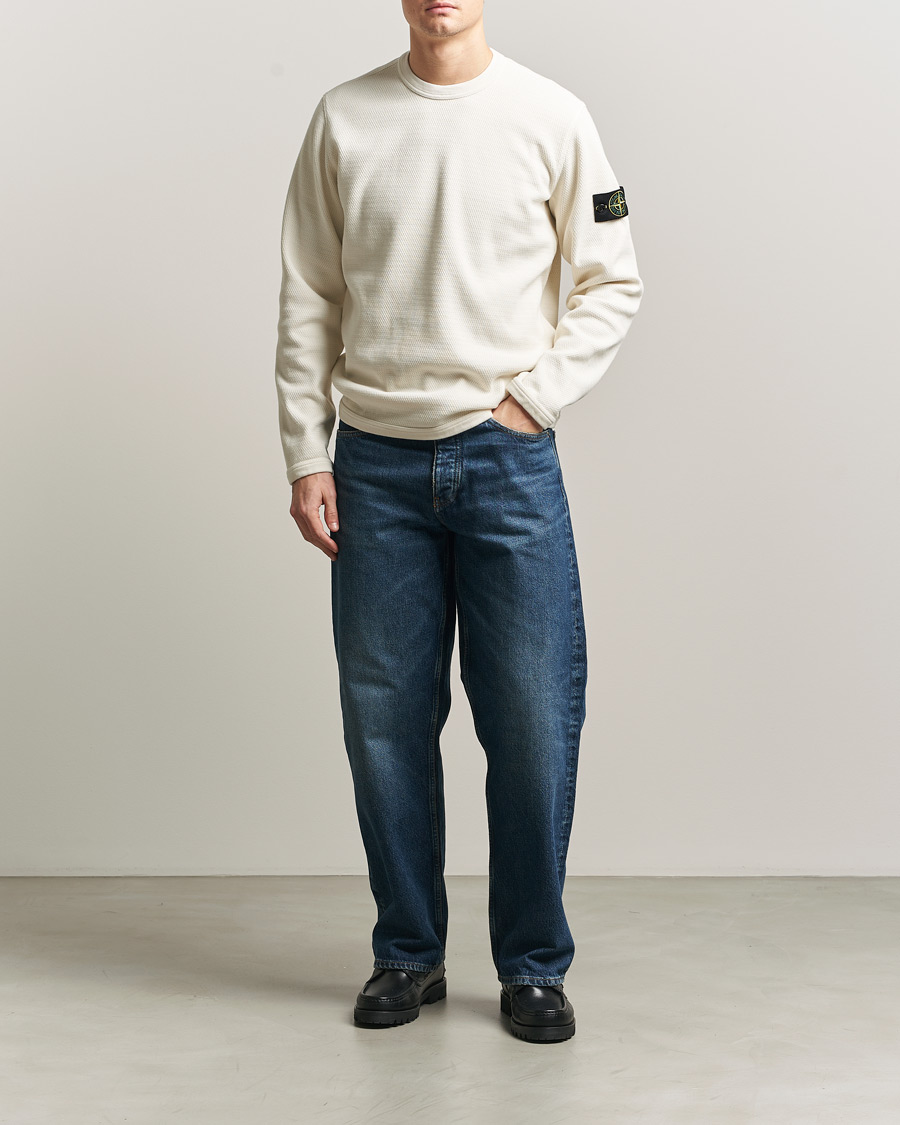 Mies | Puserot | Stone Island | Mesh Stitch Organic Cotton Fleece Crewneck Ivory