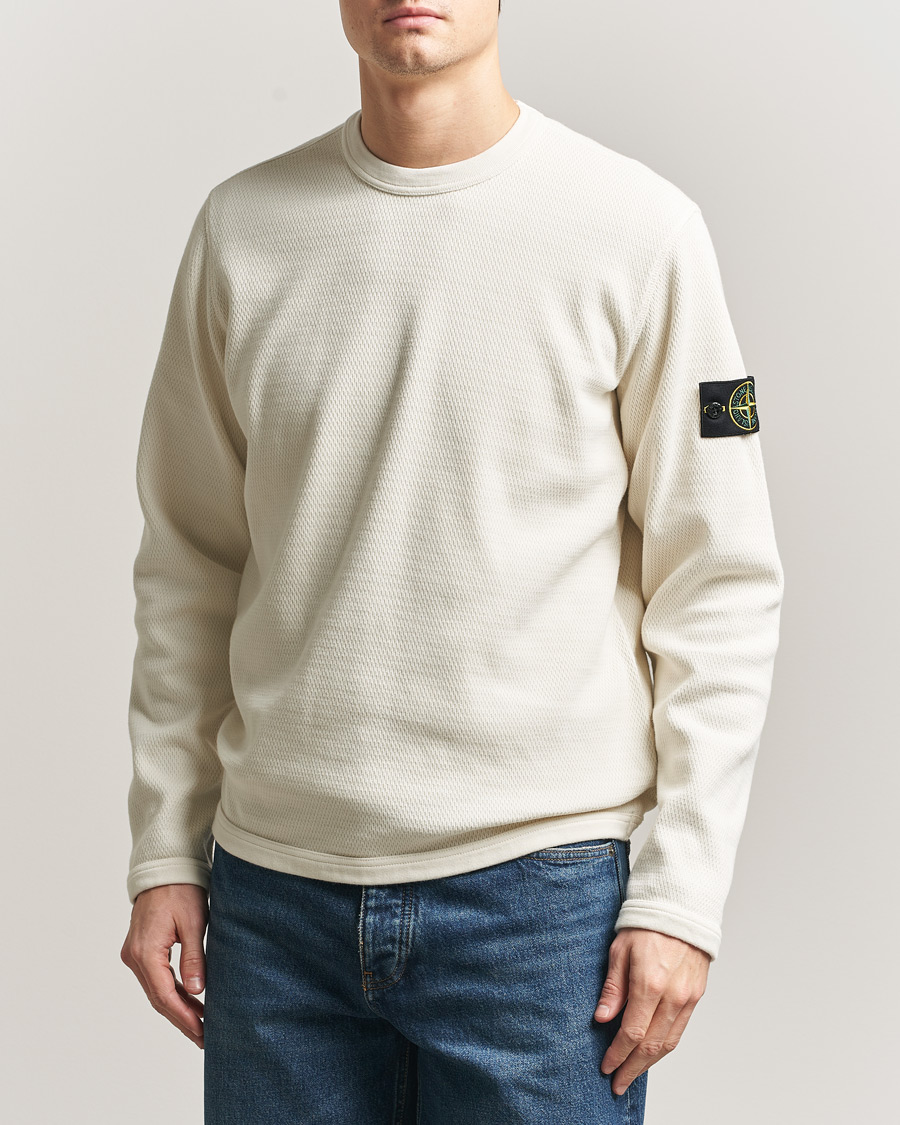 Mies | Puserot | Stone Island | Mesh Stitch Organic Cotton Fleece Crewneck Ivory