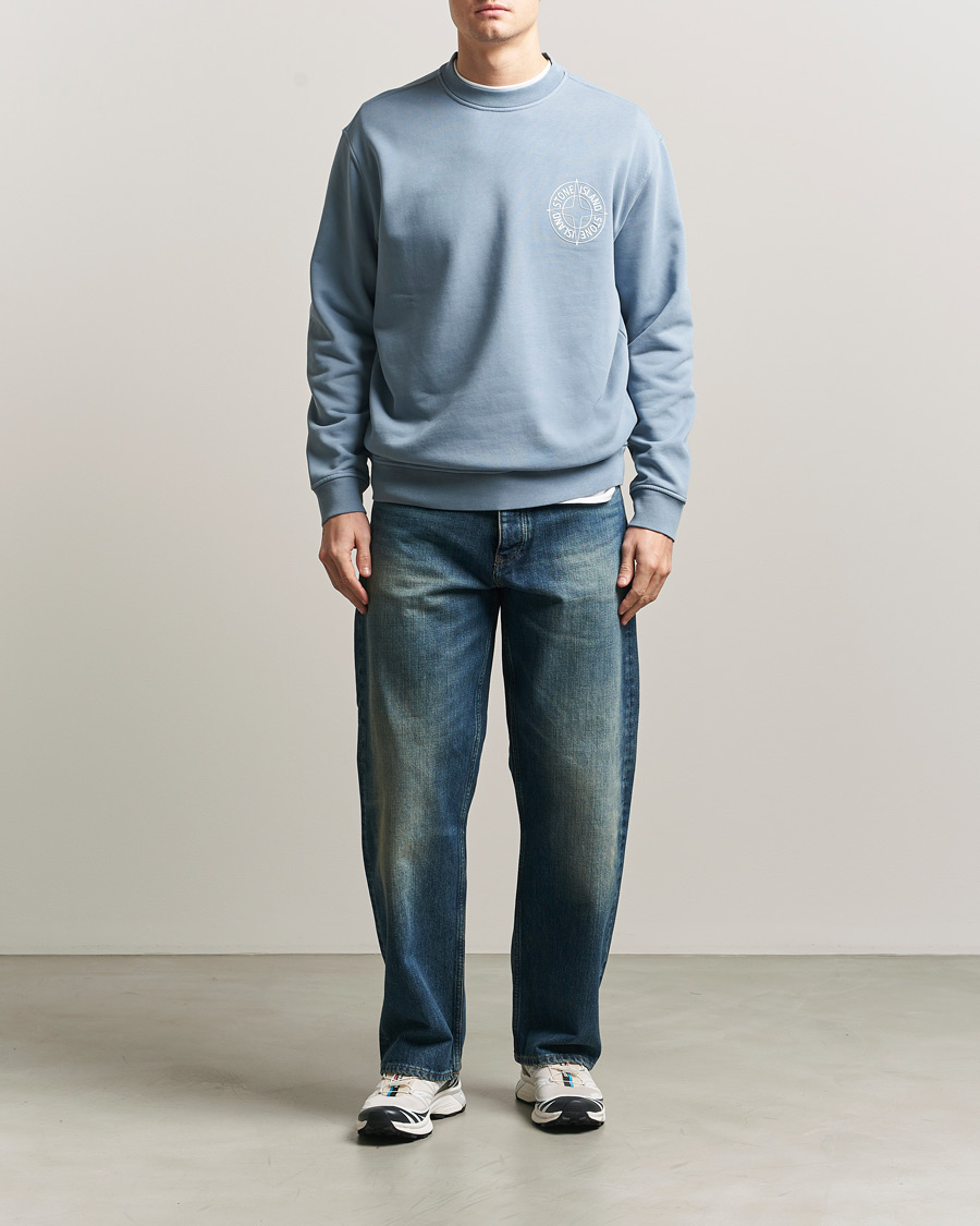 Mies | Puserot | Stone Island | Cotton Fleece Printed Logo Sweatshirt Dark Blue