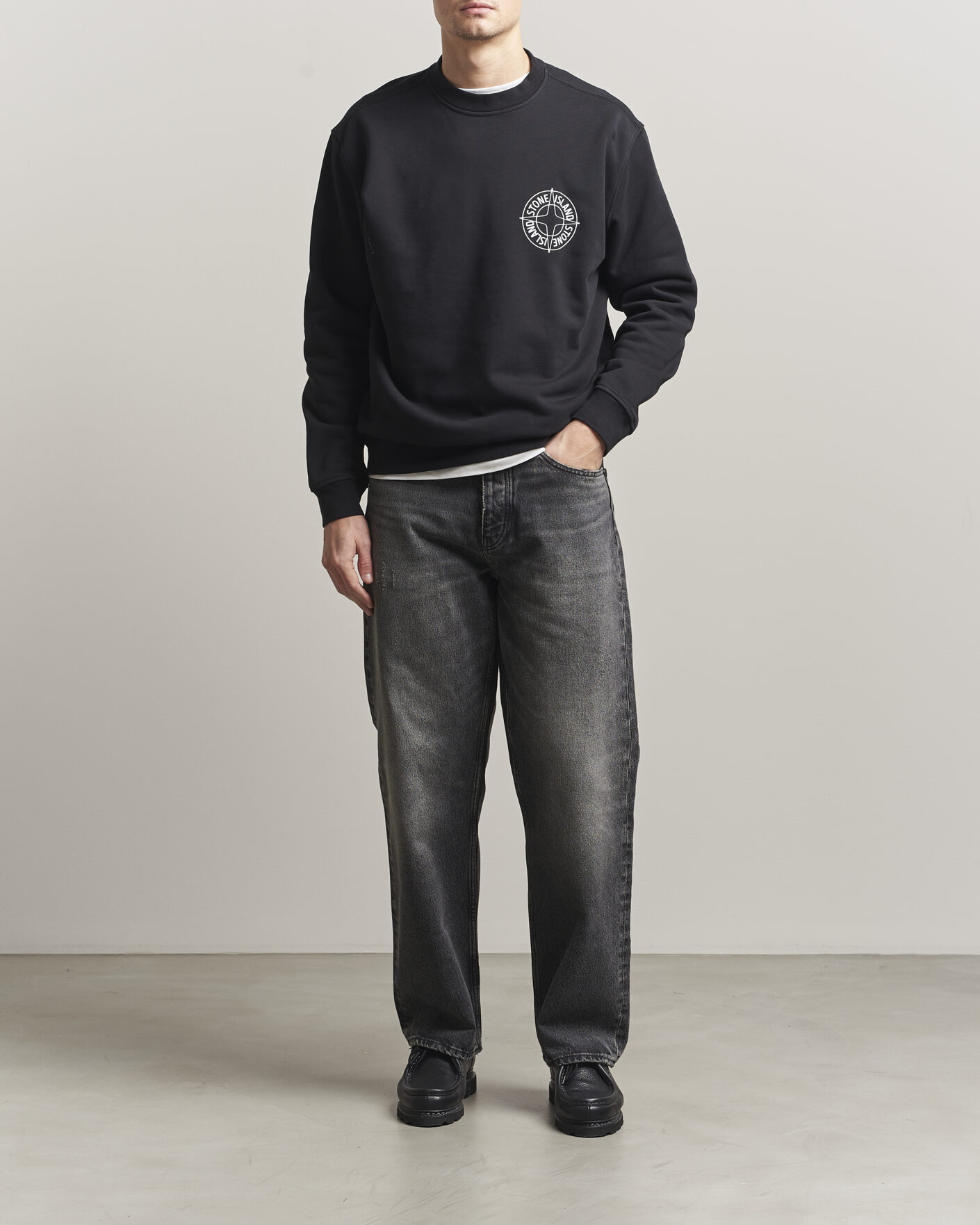 Mies | Puserot | Stone Island | Cotton Fleece Printed Logo Sweatshirt Black