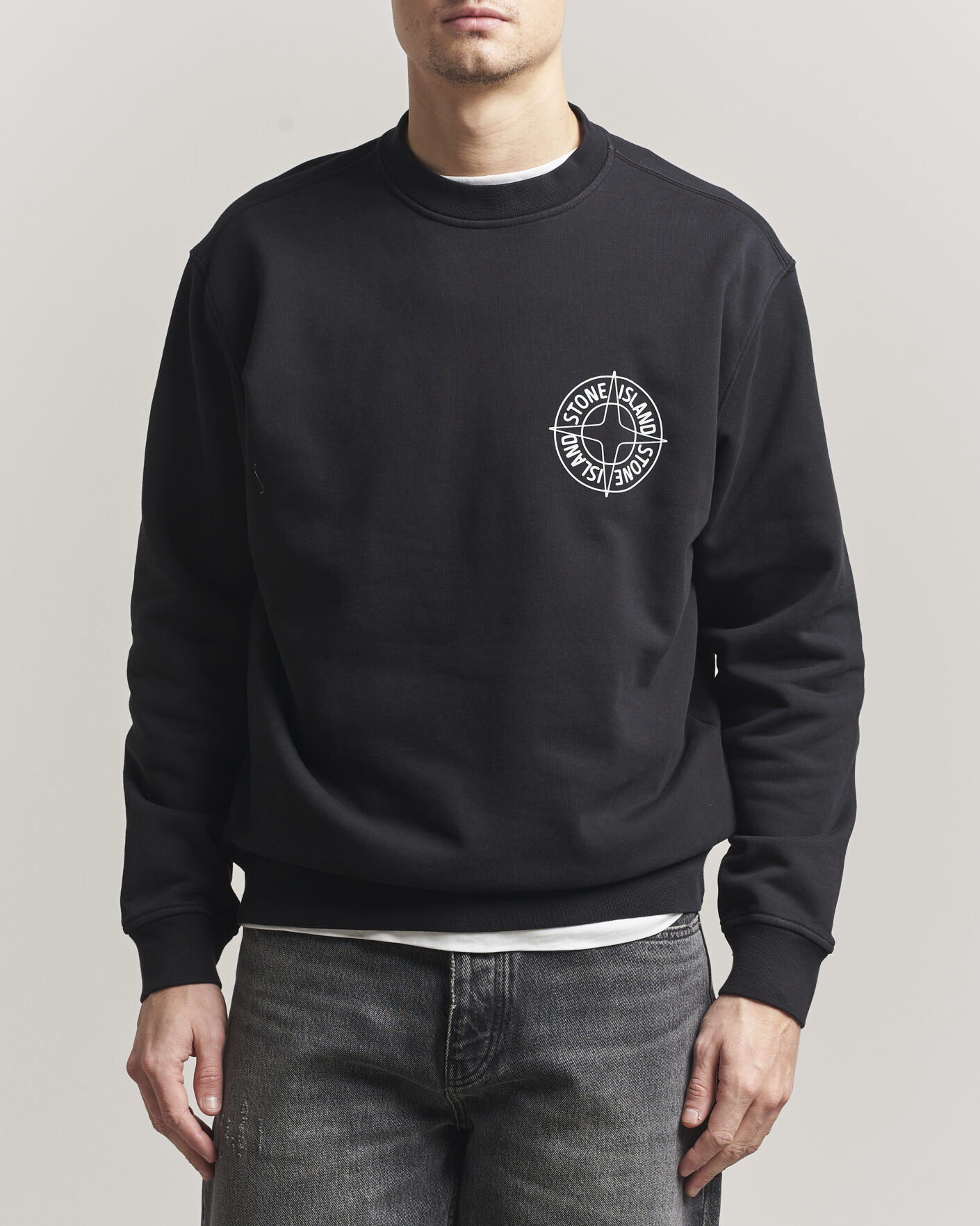 Mies | Puserot | Stone Island | Cotton Fleece Printed Logo Sweatshirt Black