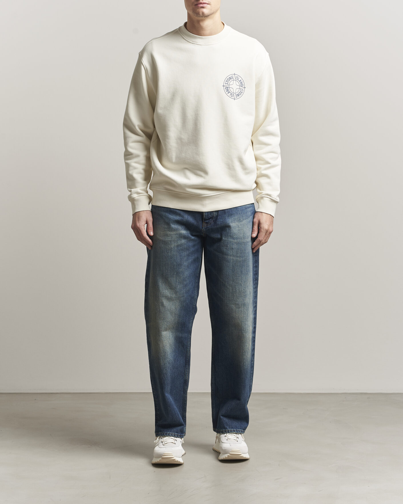 Mies | Puserot | Stone Island | Cotton Fleece Printed Logo Sweatshirt Ivory