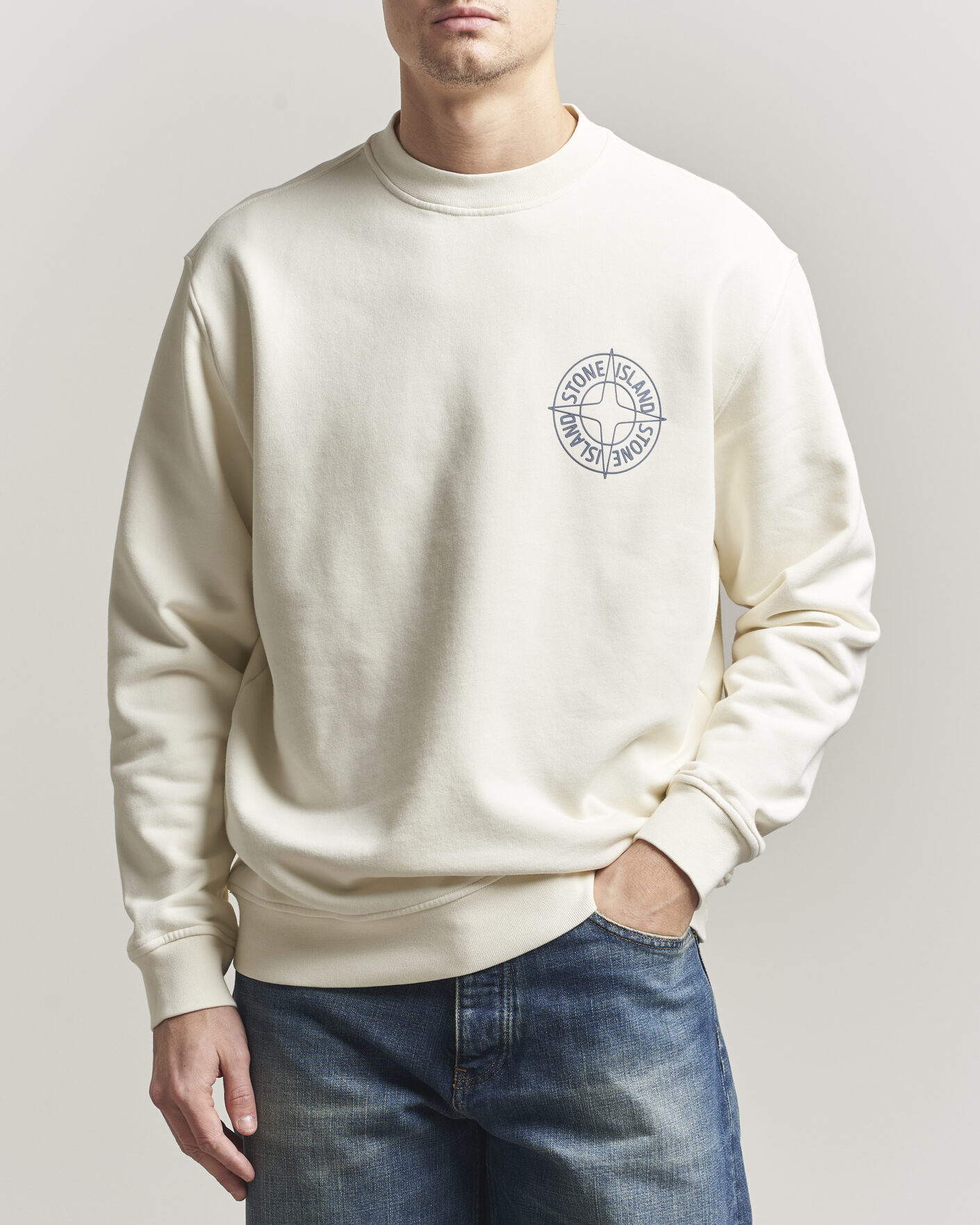 Mies | Puserot | Stone Island | Cotton Fleece Printed Logo Sweatshirt Ivory