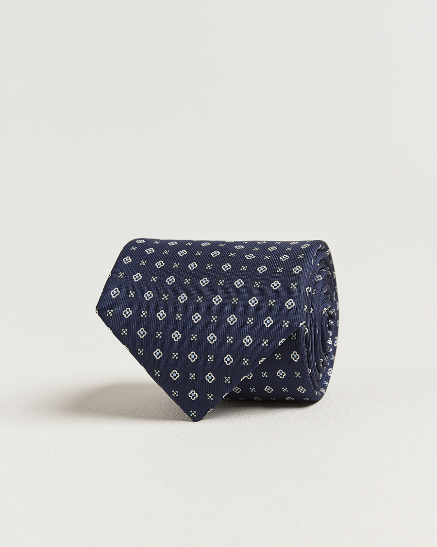 Mies | Solmiot | E. Marinella | 3-Fold Printed Silk Tie Navy
