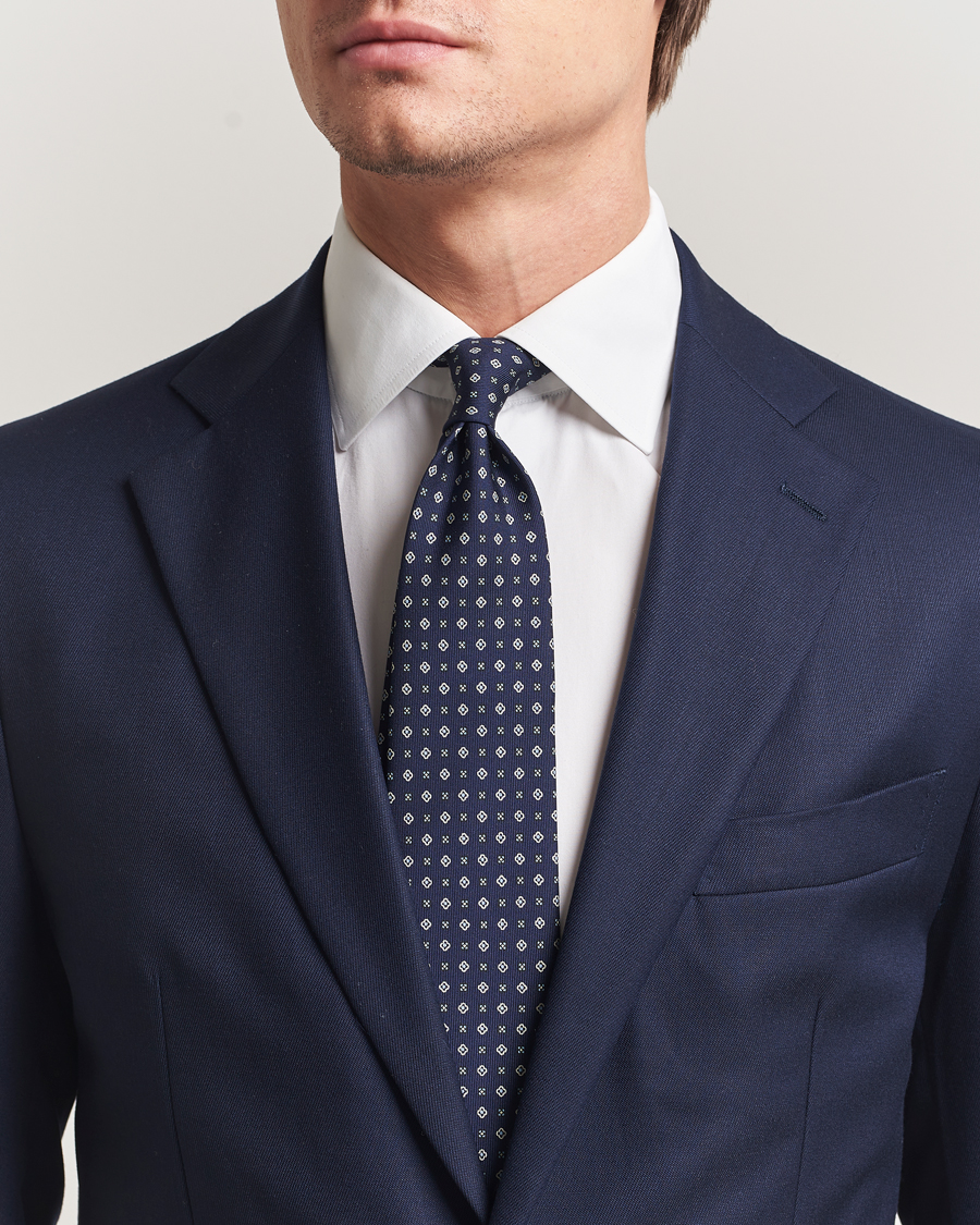 Mies | Solmiot | E. Marinella | 3-Fold Printed Silk Tie Navy