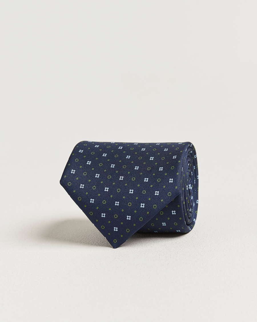 Mies | Solmiot | E. Marinella | 3-Fold Printed Silk Tie Dark Blue